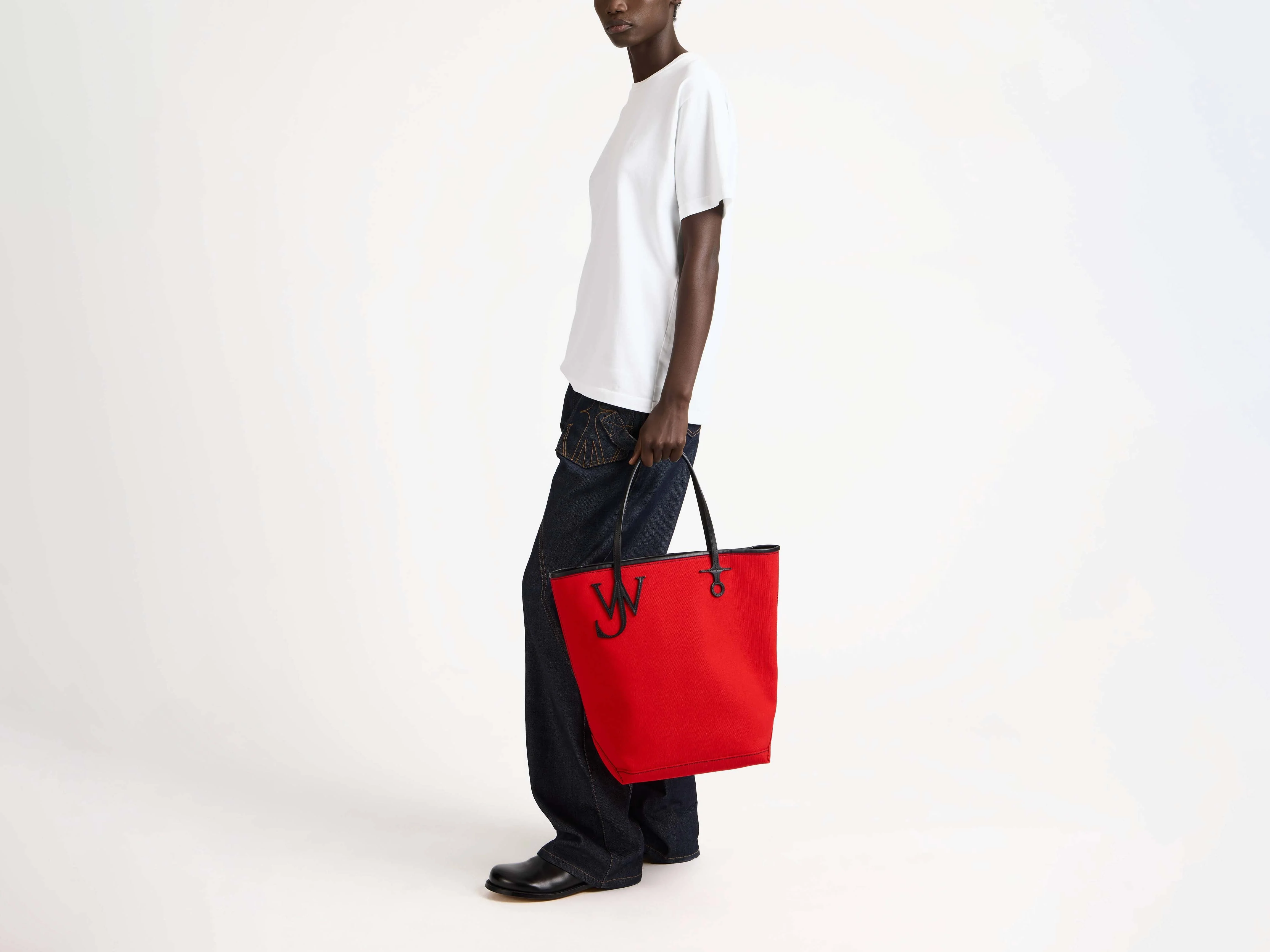 LARGE ANCHOR CANVAS & LEATHER TOTE IN RED - Image 3