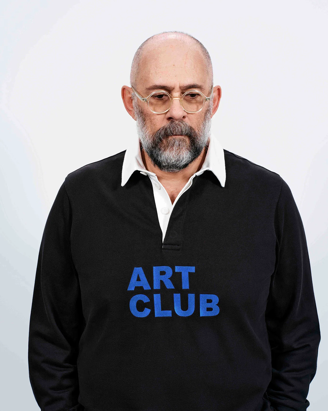 MENS 'ART CLUB' RUGBY POLO TOP IN WASHED BLACK - Image 4