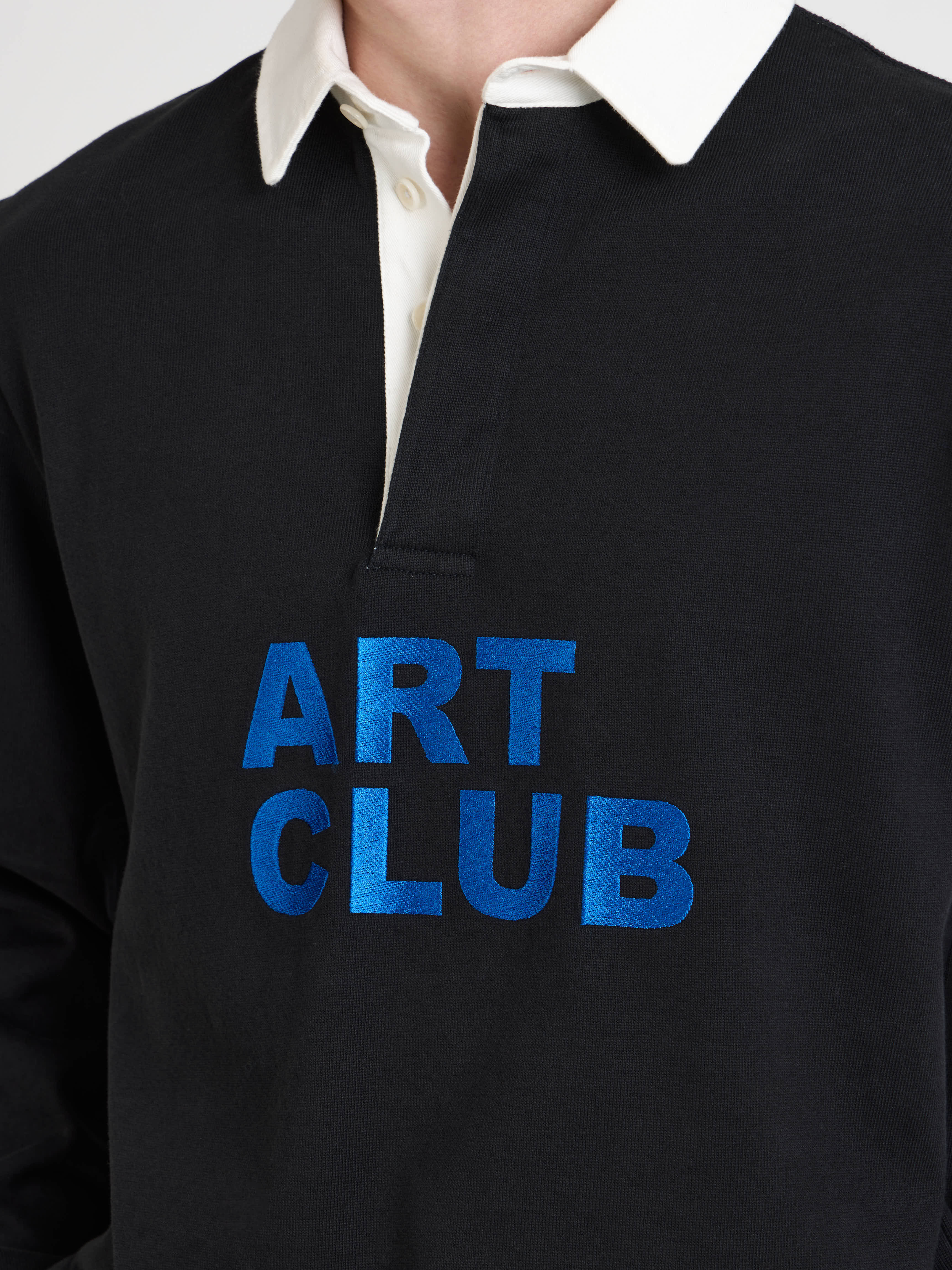MENS 'ART CLUB' RUGBY POLO TOP IN WASHED BLACK - Image 7