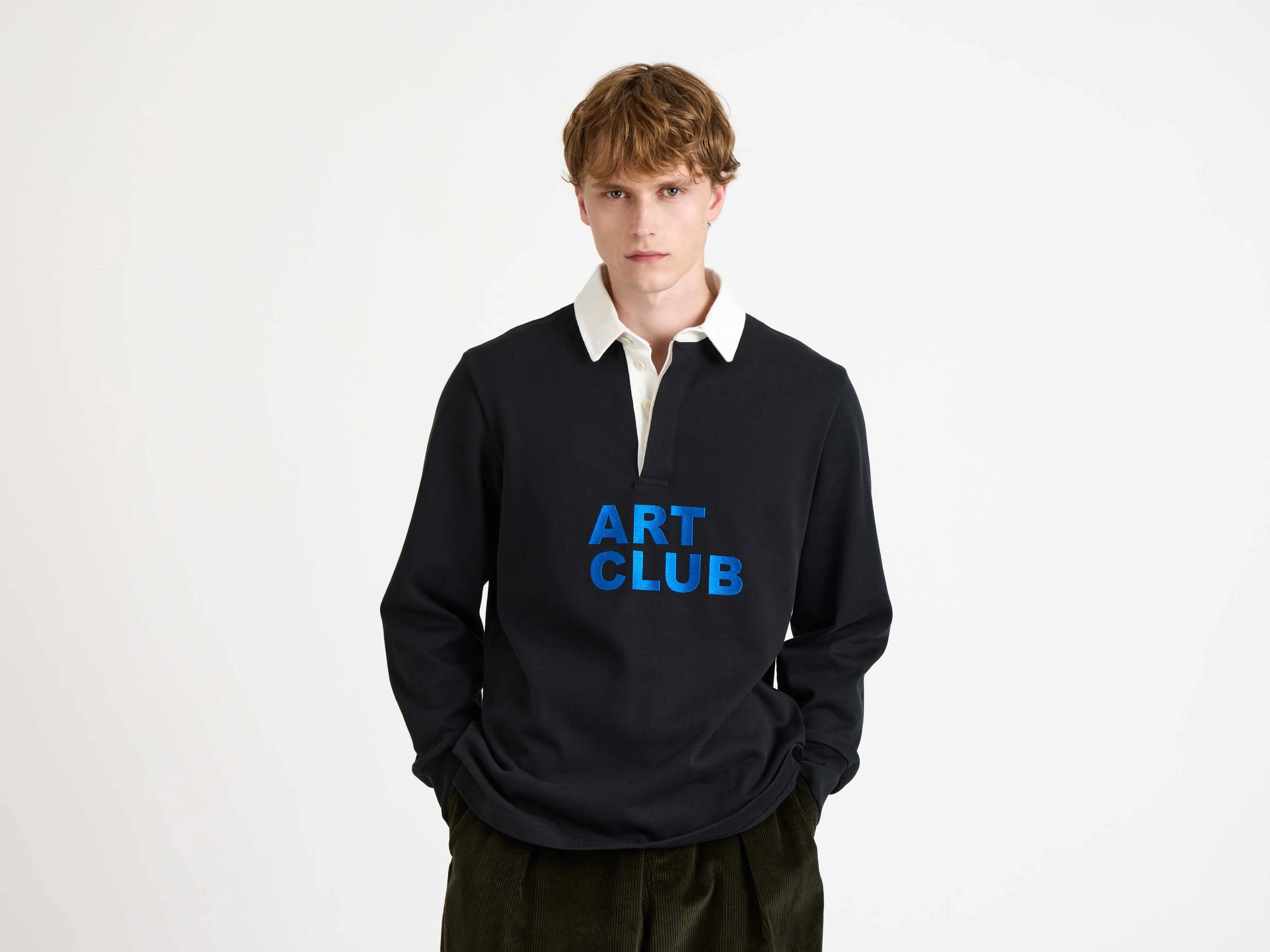 MENS 'ART CLUB' RUGBY POLO TOP IN WASHED BLACK - Image 8