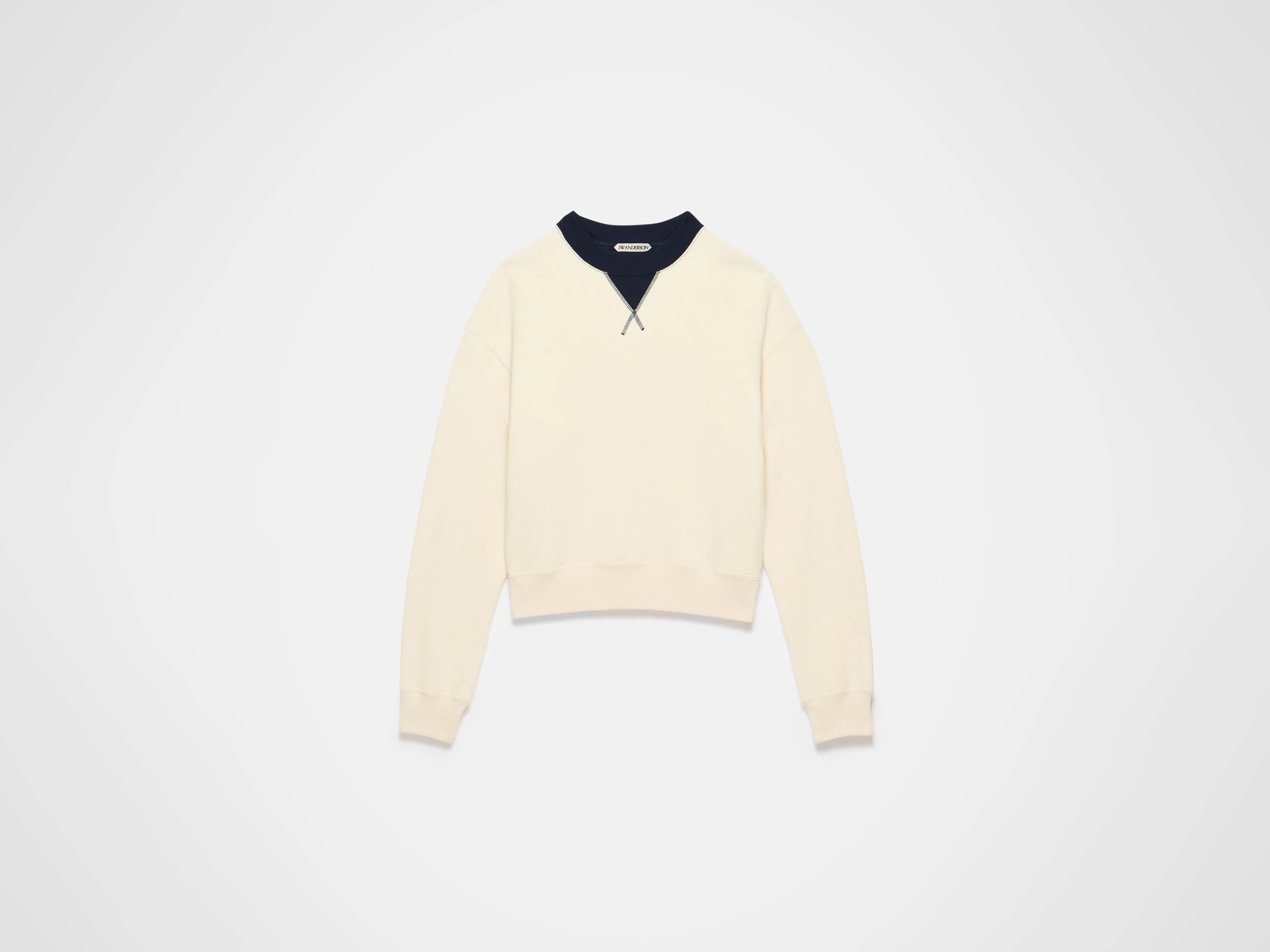 MENS CONTRAST COLLAR SWEATSHIRT IN ECRU & NAVY - Image 6