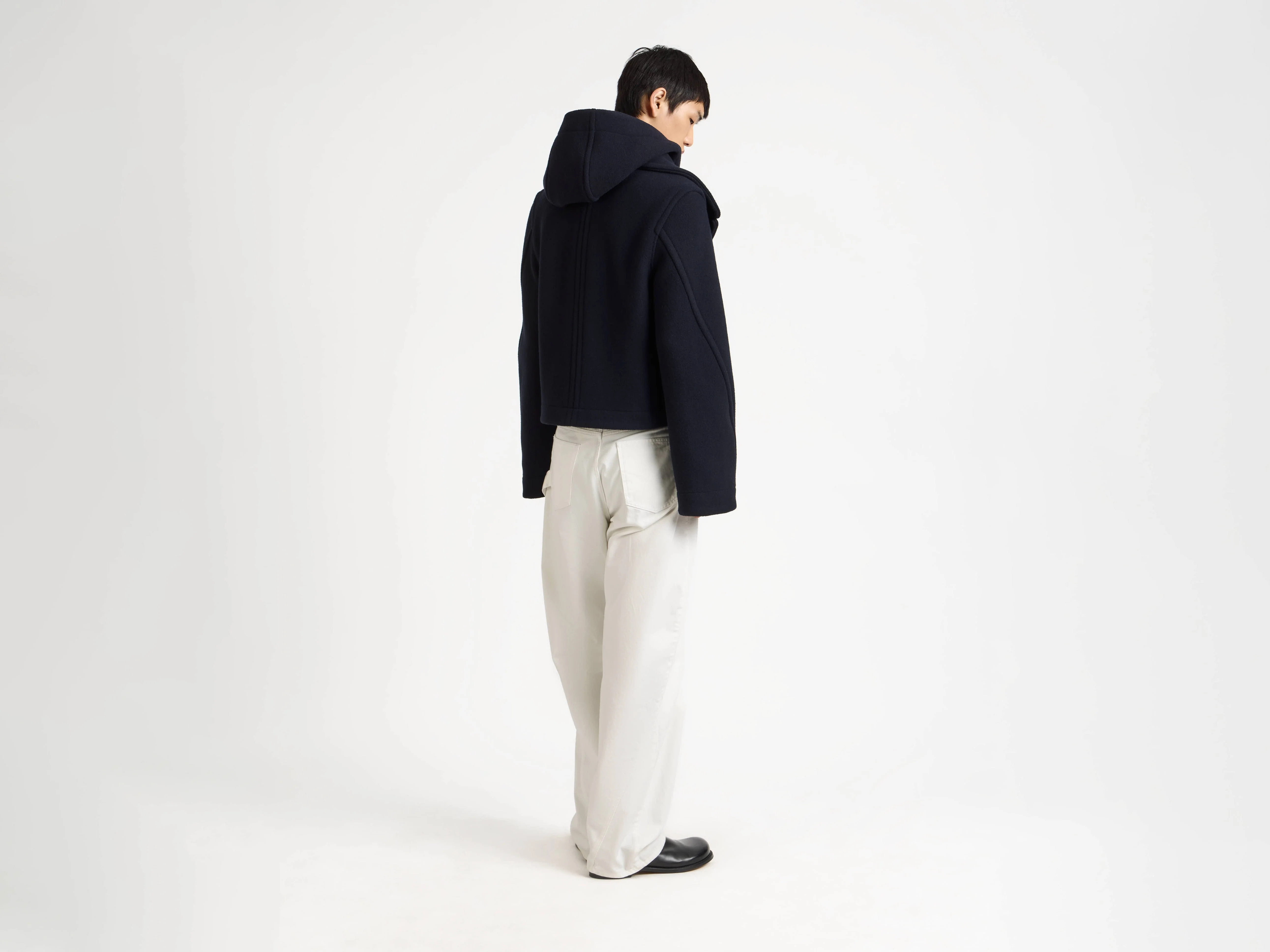 MENS CROPPED HOODED COAT IN NAVY - Image 4