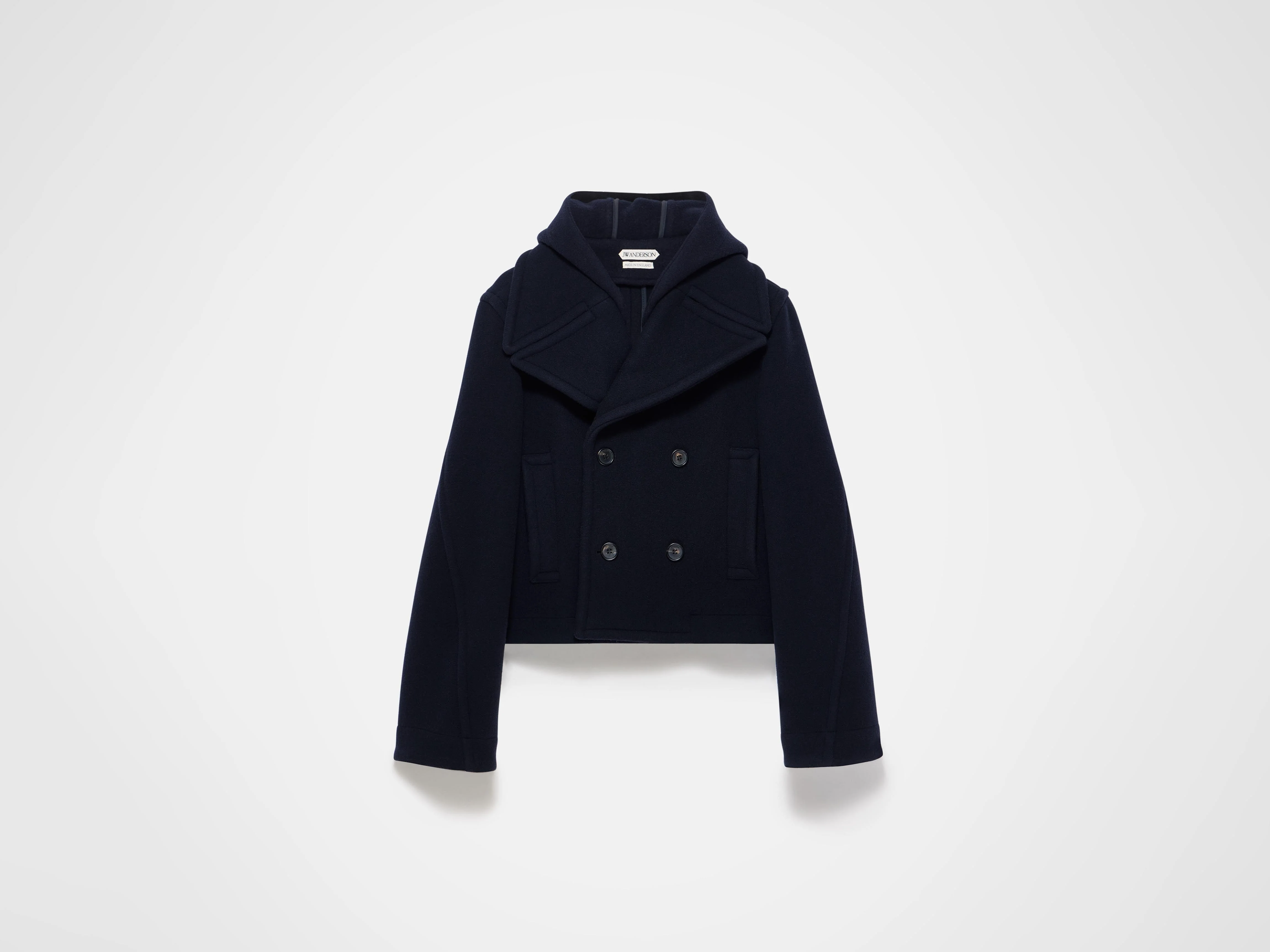 MENS CROPPED HOODED COAT IN NAVY - Image 6
