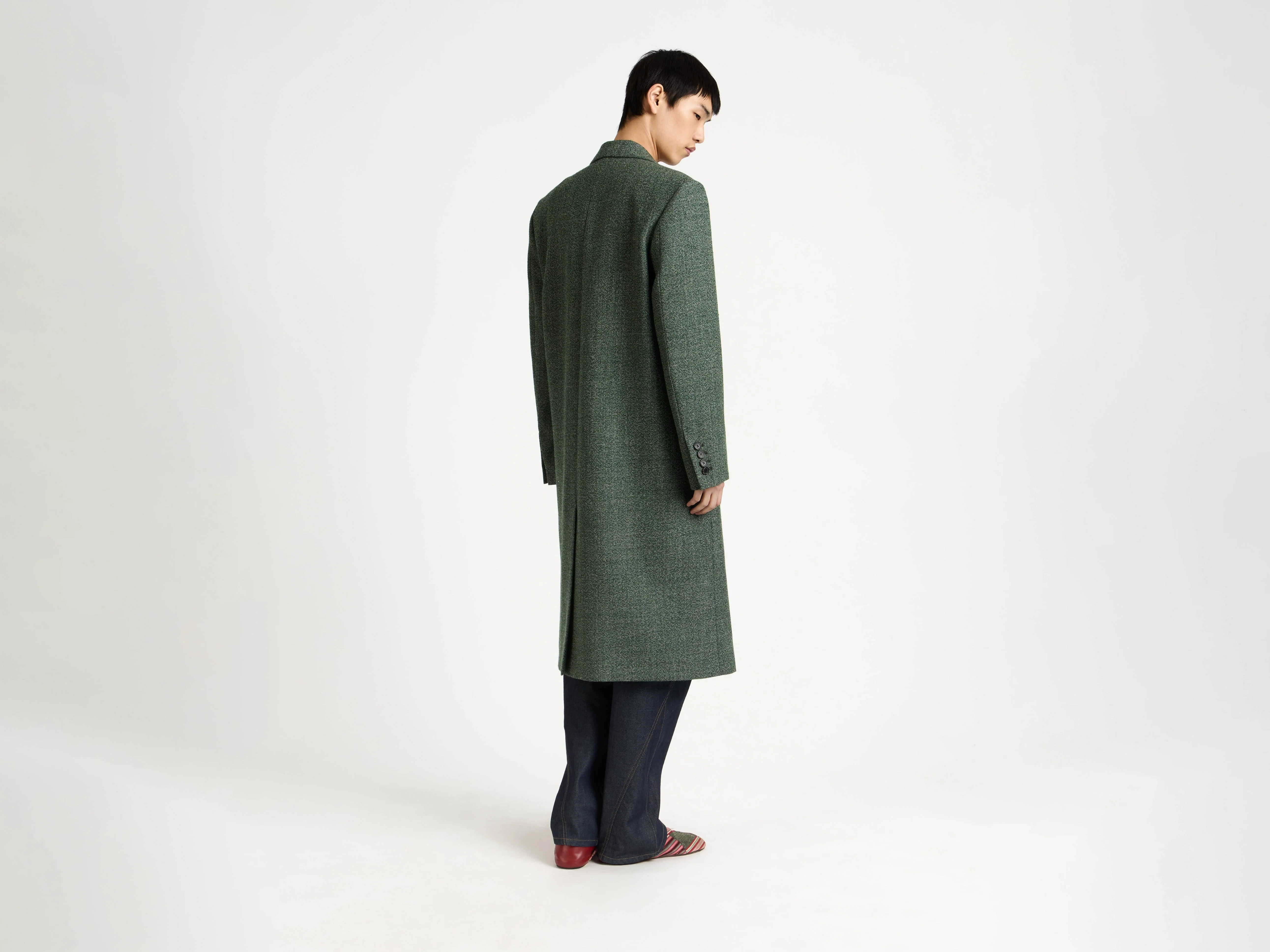 MENS DOUBLE BREASTED COAT IN BOTTLE GREEN - Image 3