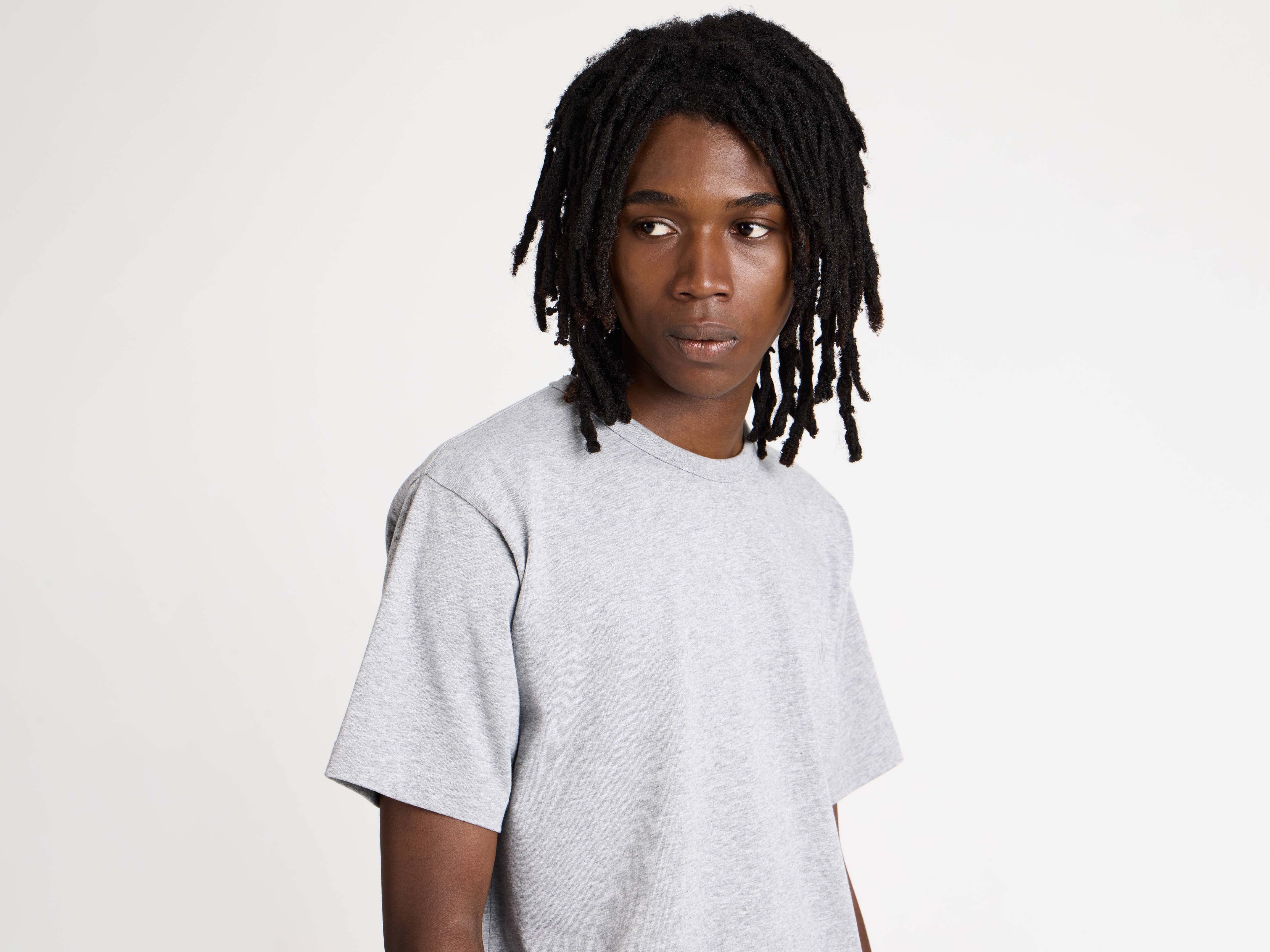 MENS EMBROIDERED ANCHOR T-SHIRT IN MID GREY MELANGE - Image 4