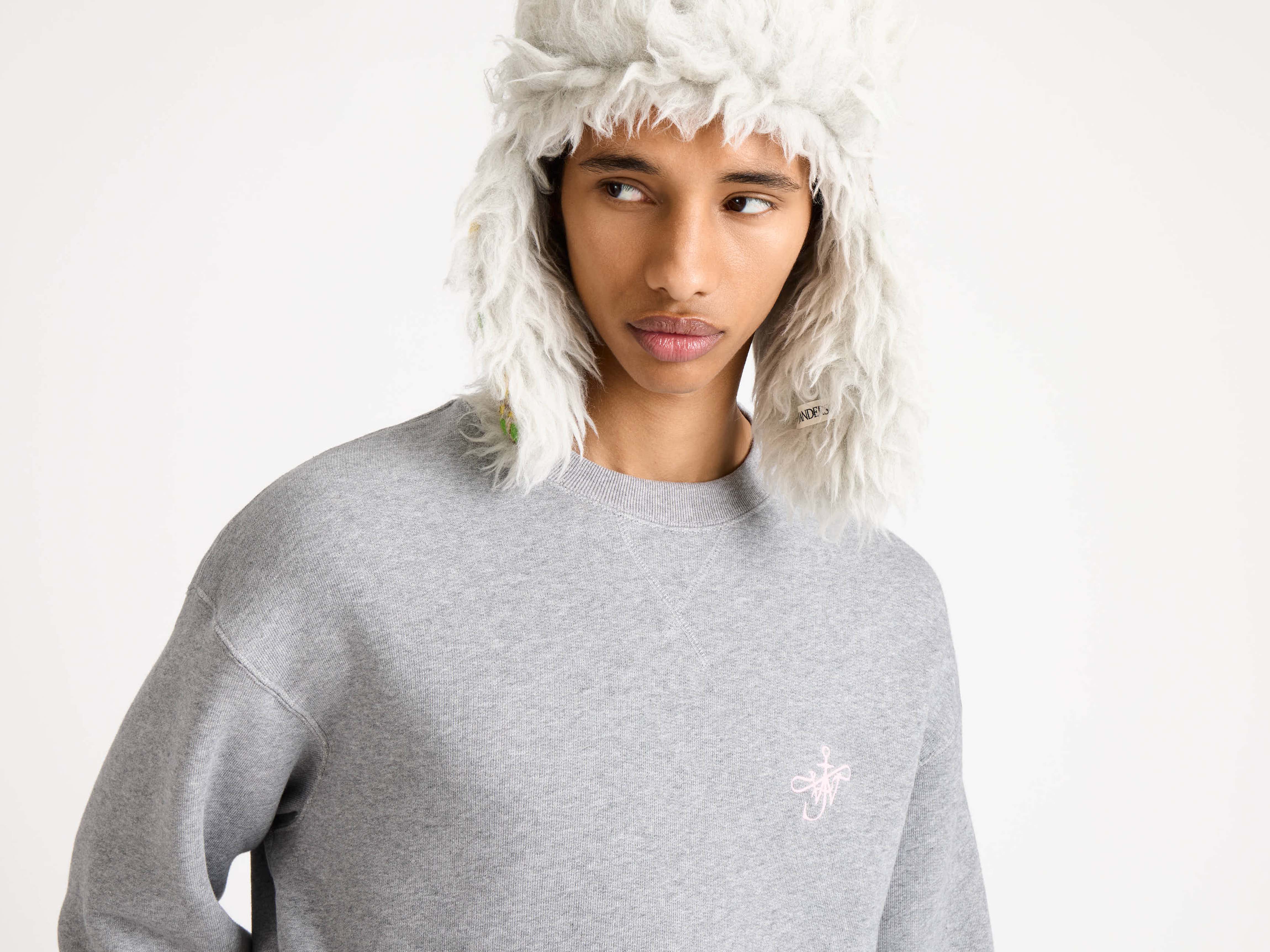 MENS RIBBON ANCHOR SWEATSHIRT IN MID GREY MELANGE - Image 3