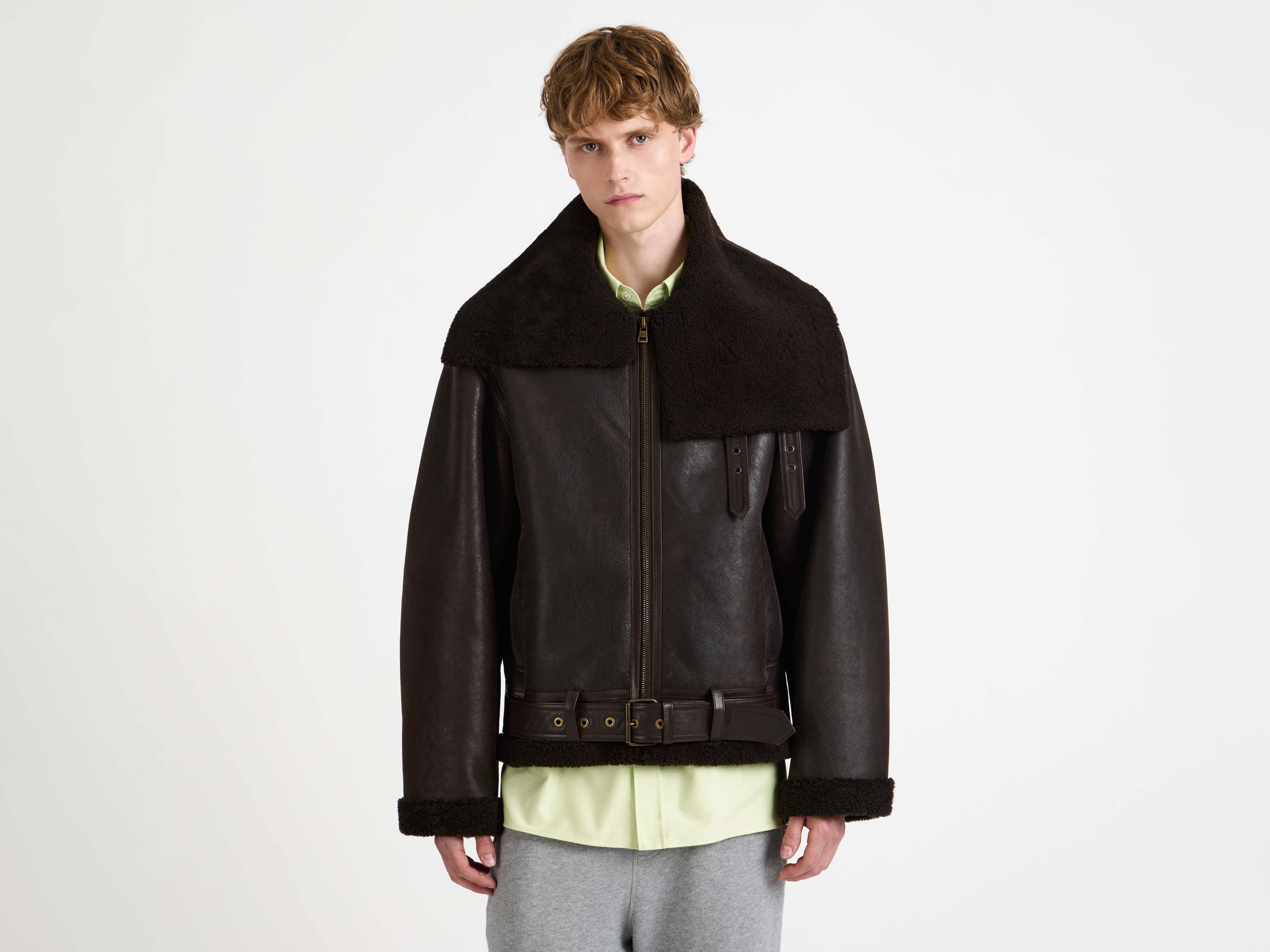 MENS SHEARLING AVIATOR JACKET IN CHOCOLATE BROWN - Image 7