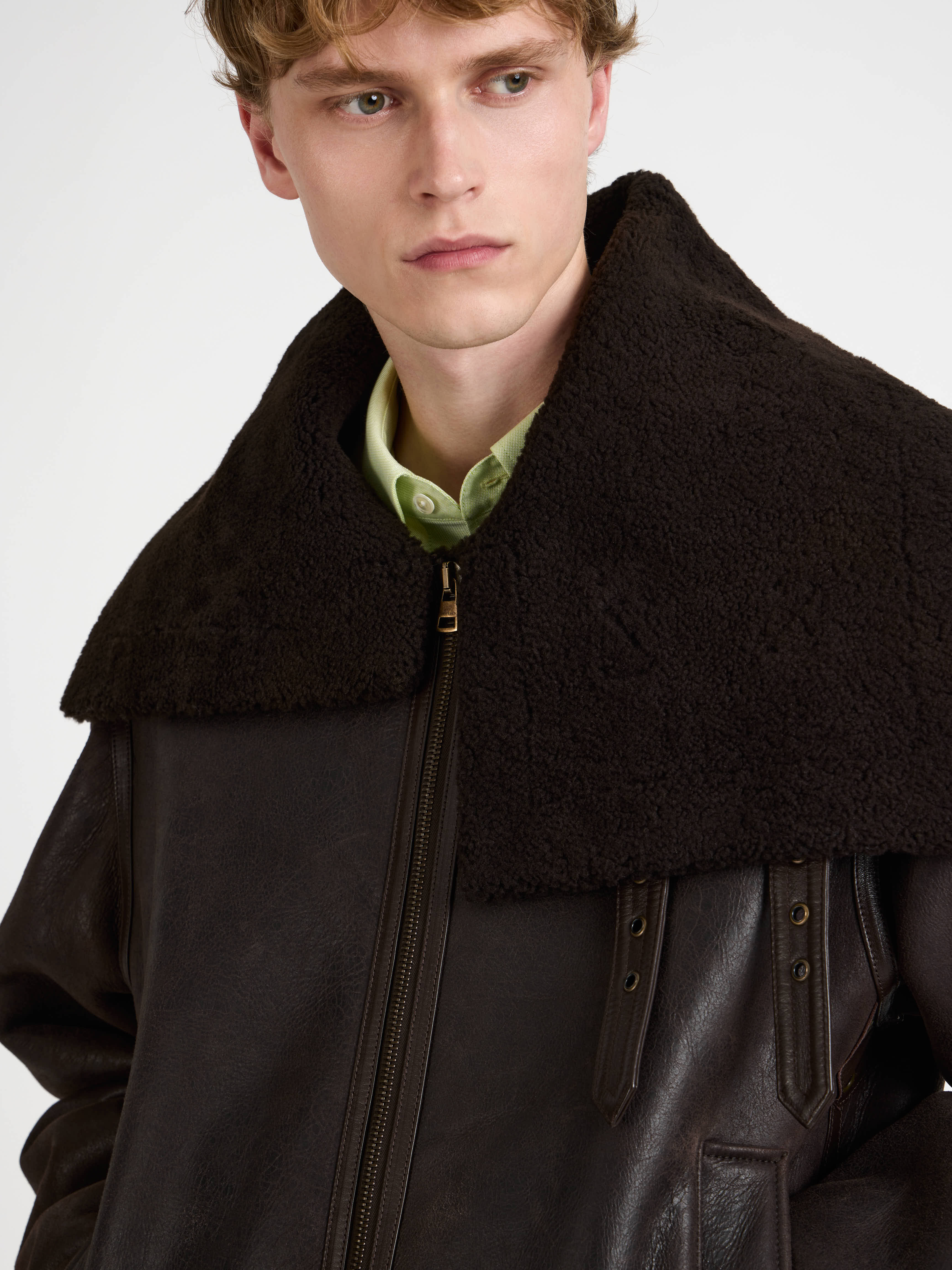 MENS SHEARLING AVIATOR JACKET IN CHOCOLATE BROWN - Image 8