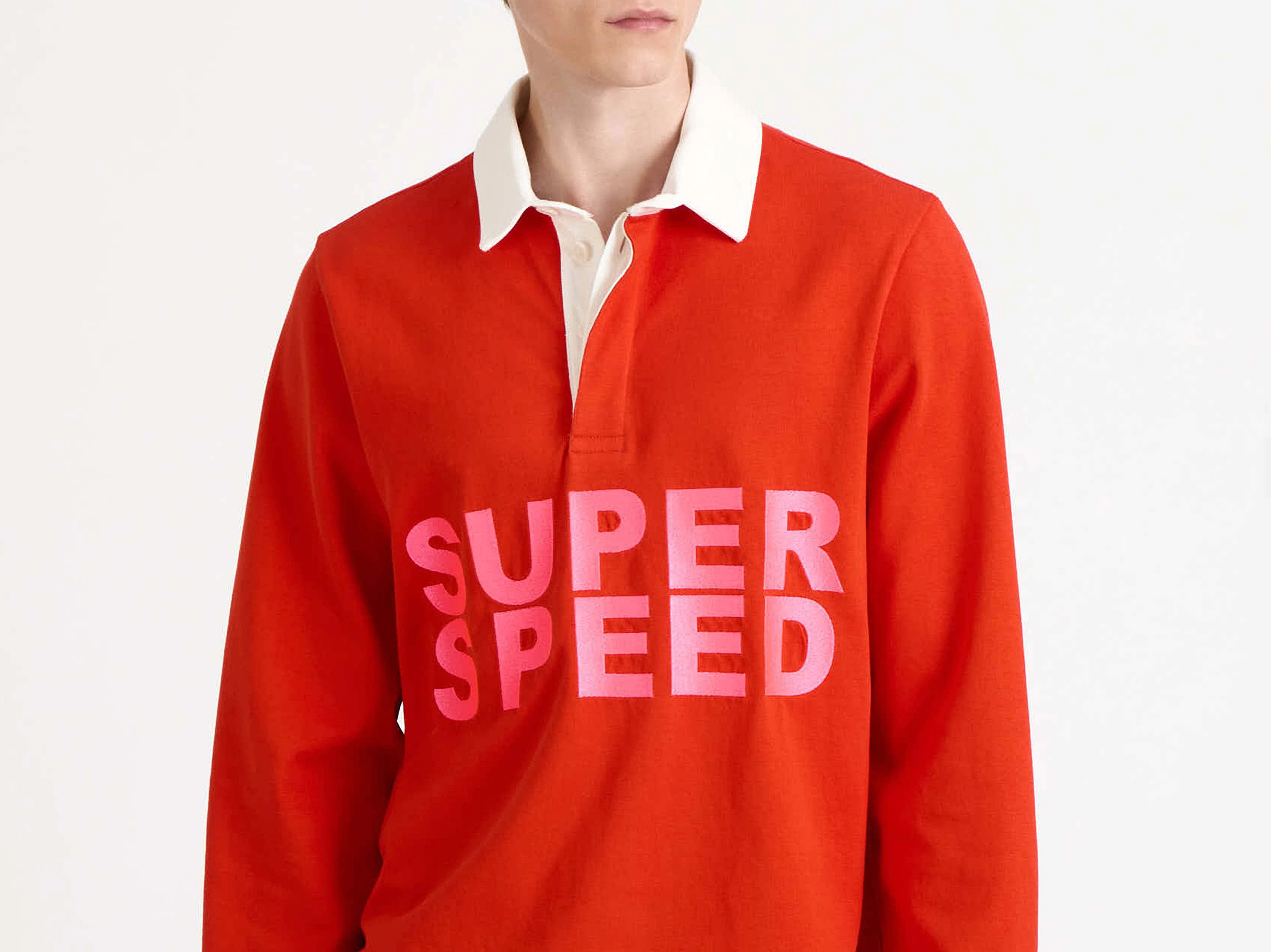 MENS 'SUPER SPEED' RUGBY POLO TOP IN BRIGHT RED - Image 6