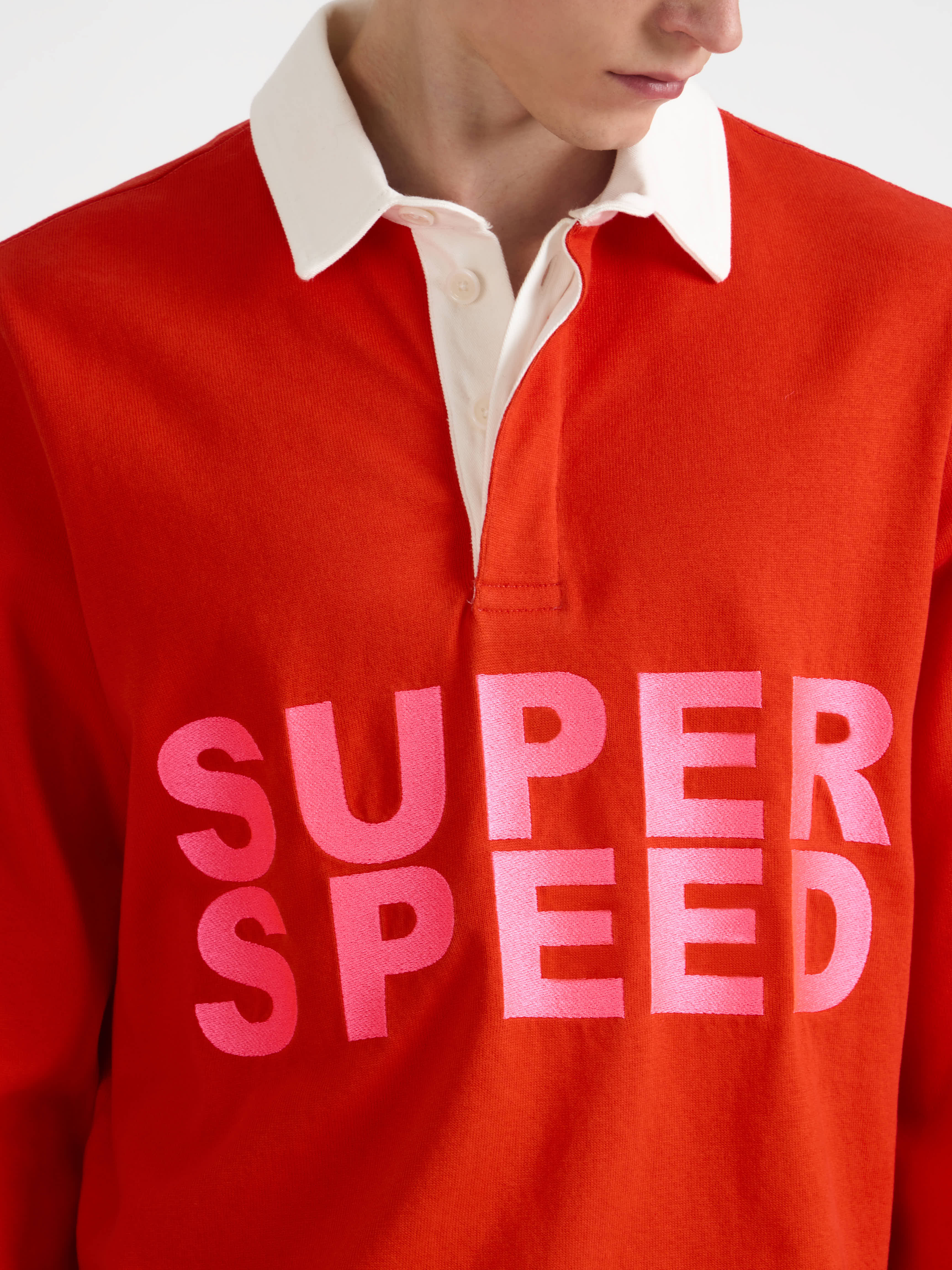 MENS 'SUPER SPEED' RUGBY POLO TOP IN BRIGHT RED - Image 7