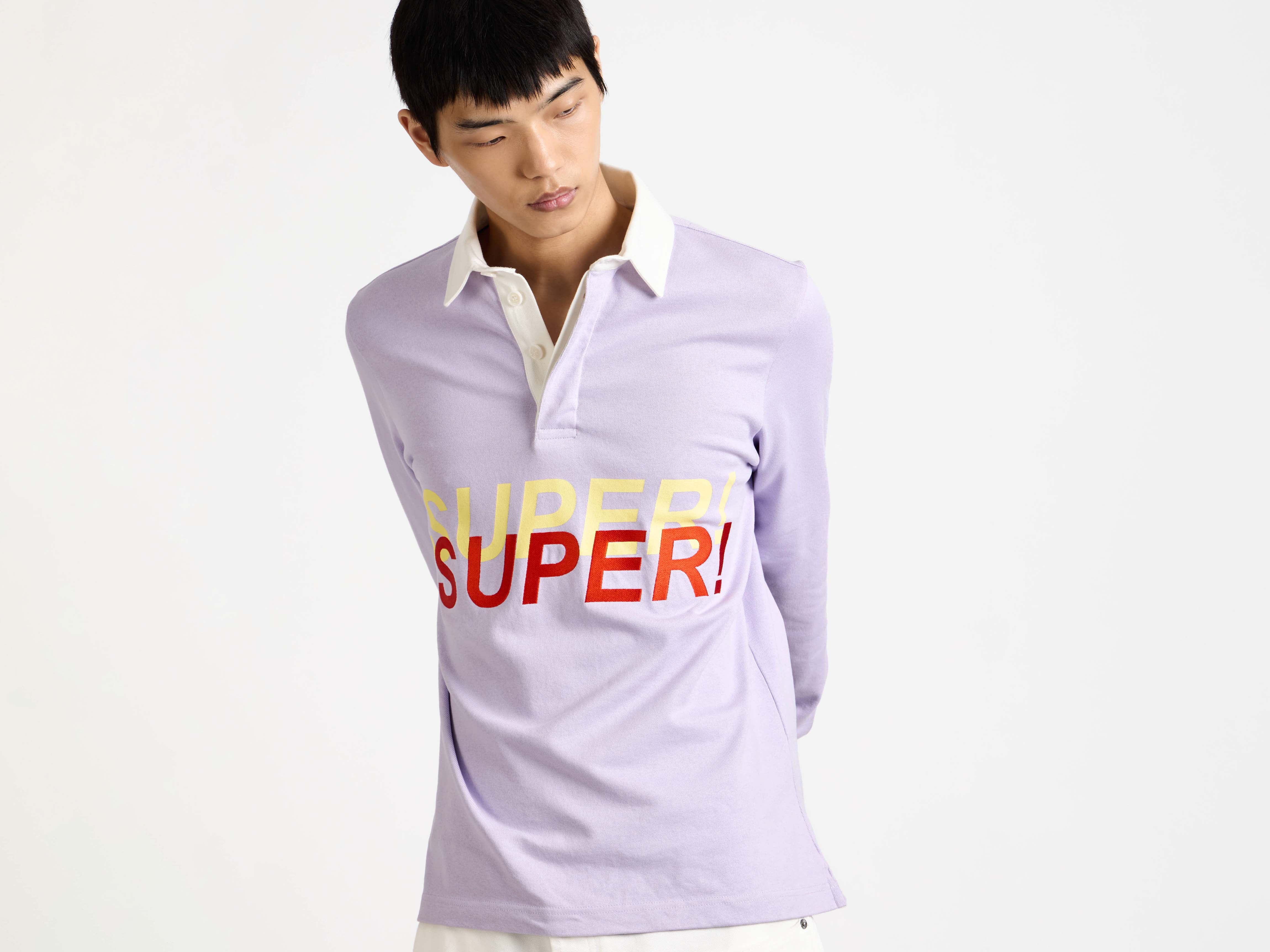 MENS 'SUPER SUPER' RUGBY POLO TOP IN PURPLE - Image 6