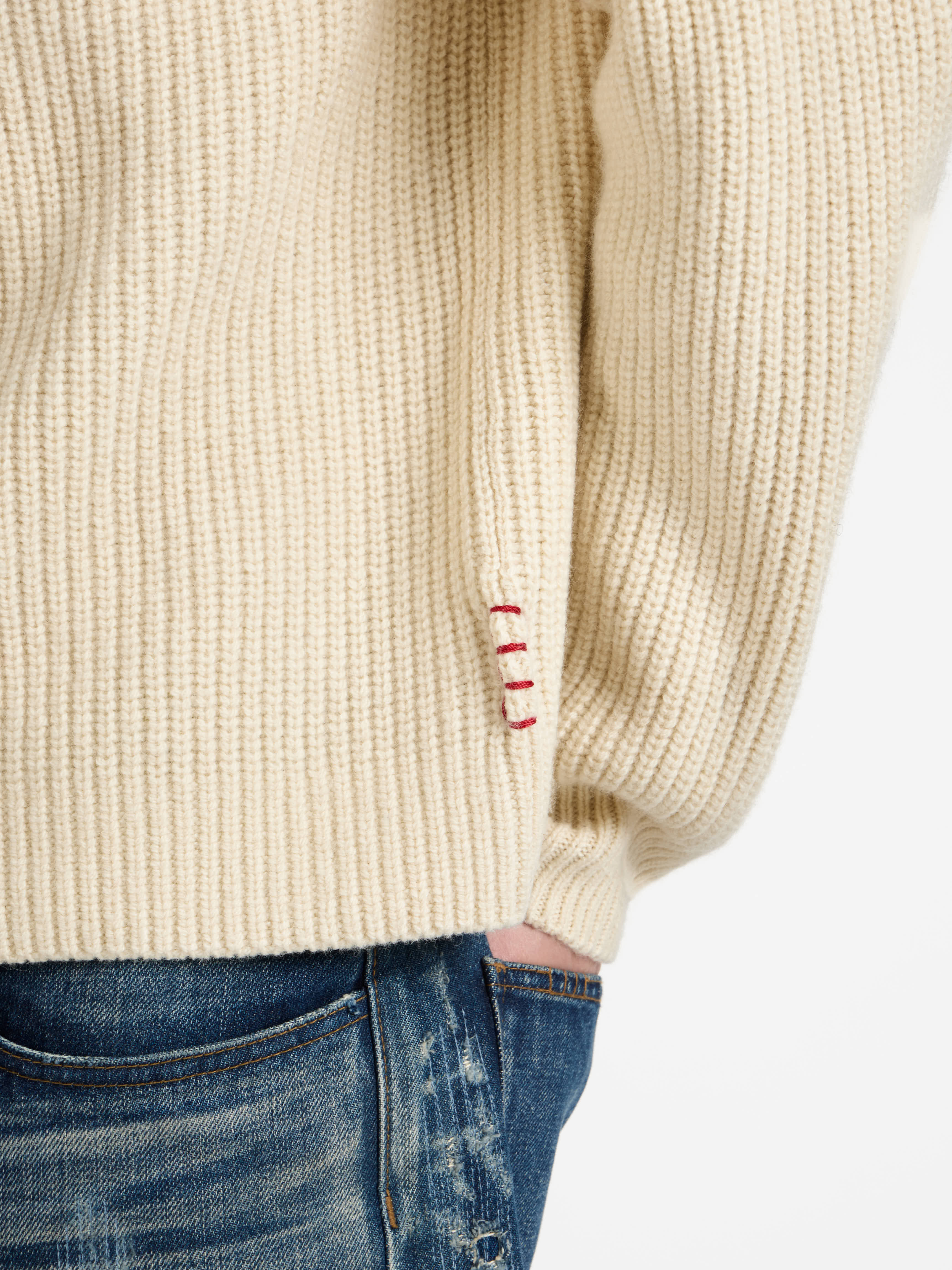 MENS V-NECK CARDIGAN IN IVORY - Image 6