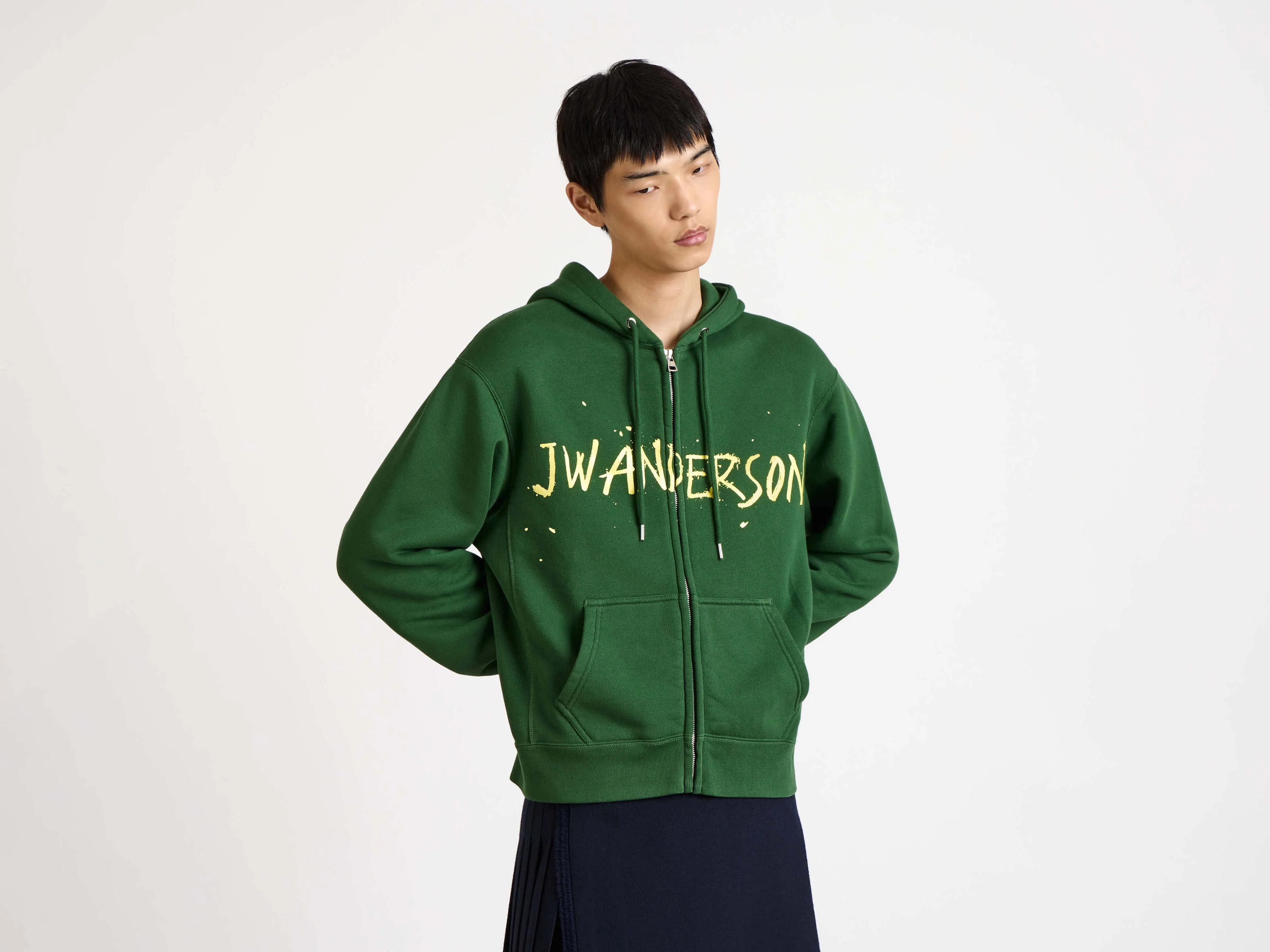 MENS ZIP FRONT PRINT HOODIE IN GREEN - Image 3