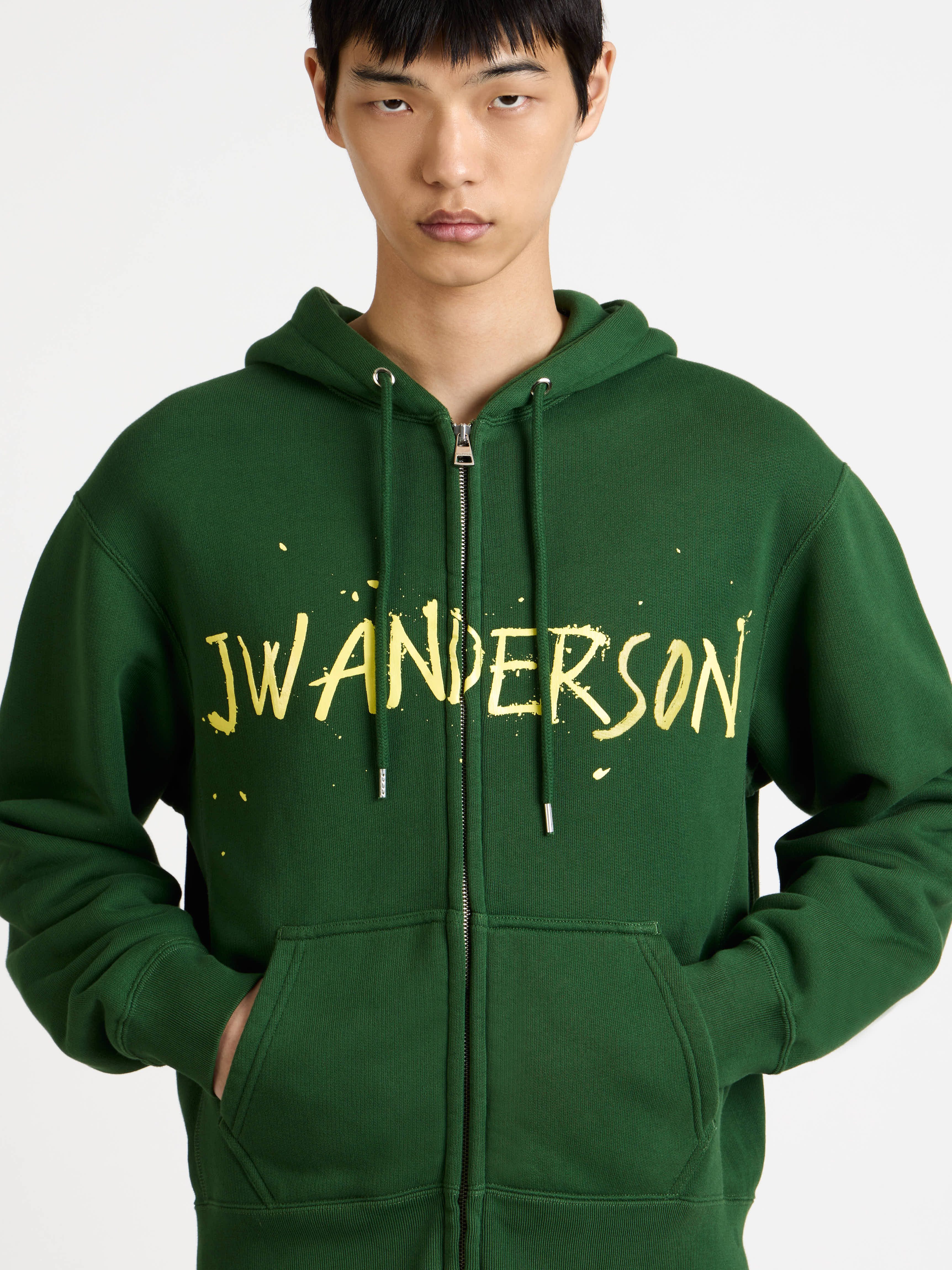 MENS ZIP FRONT PRINT HOODIE IN GREEN - Image 6