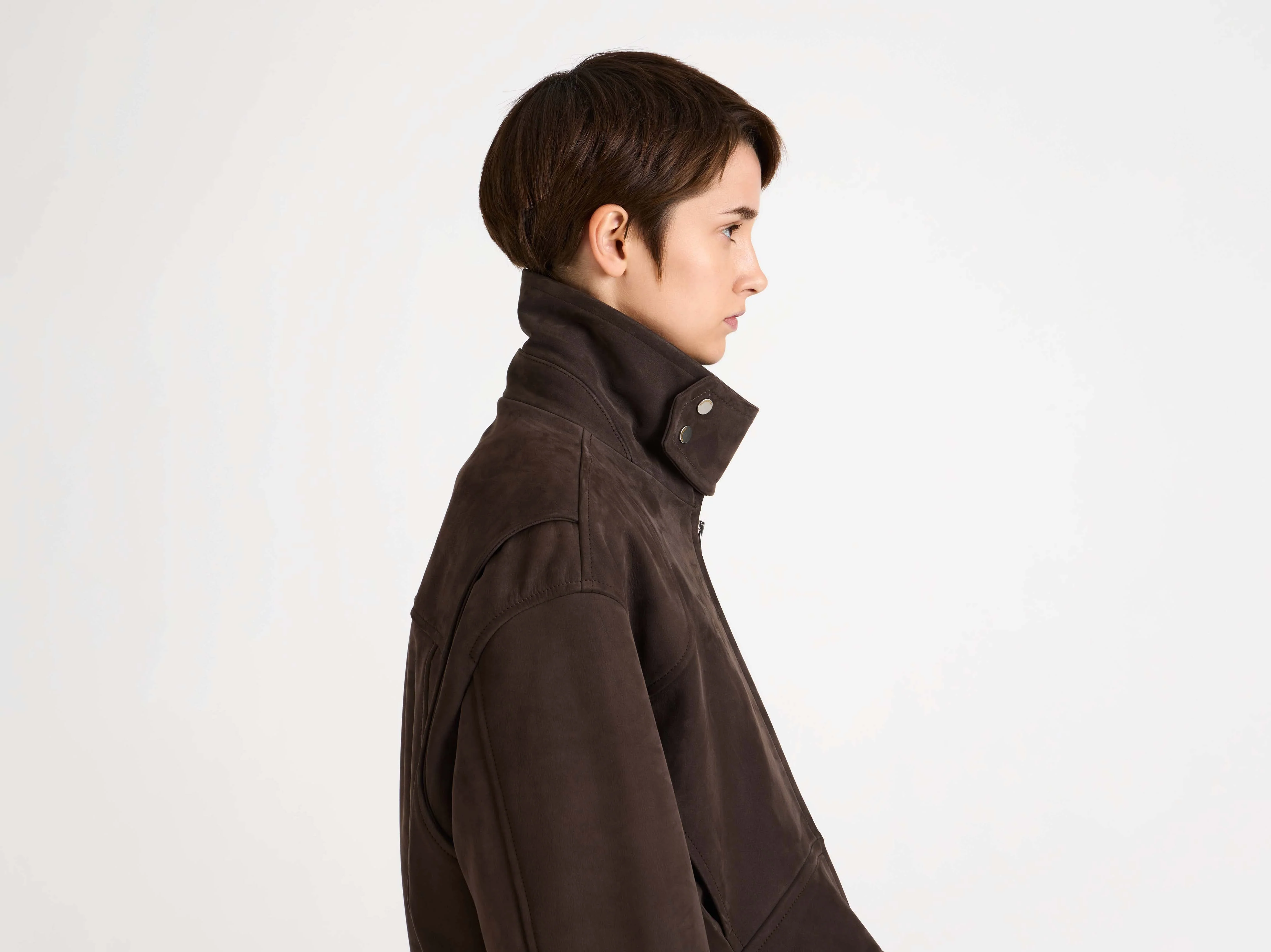 WOMENS CURVED HEM CROPPED BIKER JACKET IN BROWN - Image 4