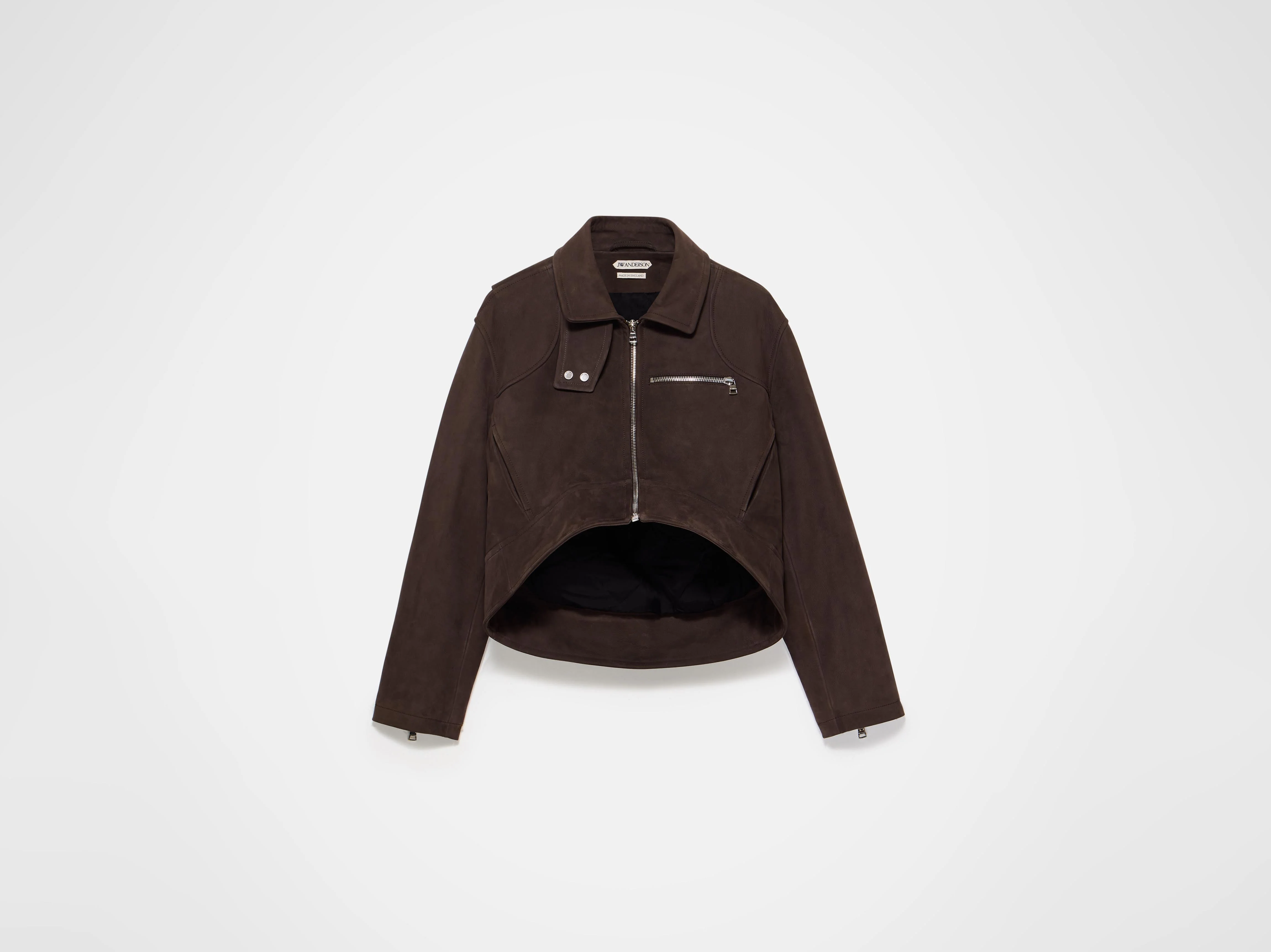 WOMENS CURVED HEM CROPPED BIKER JACKET IN BROWN - Image 6