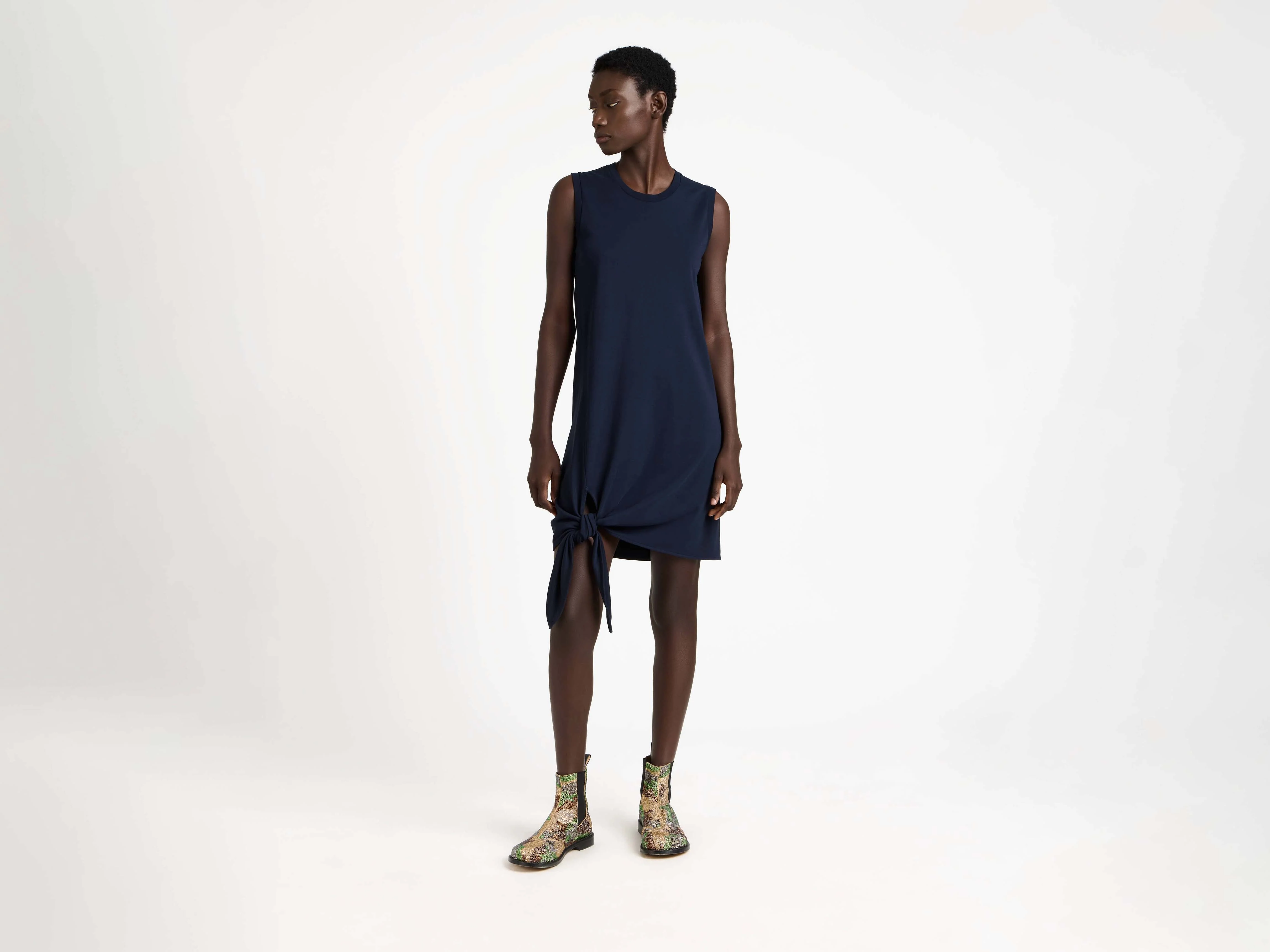 WOMENS HEM KNOT DRESS IN KHAKI - Image 6