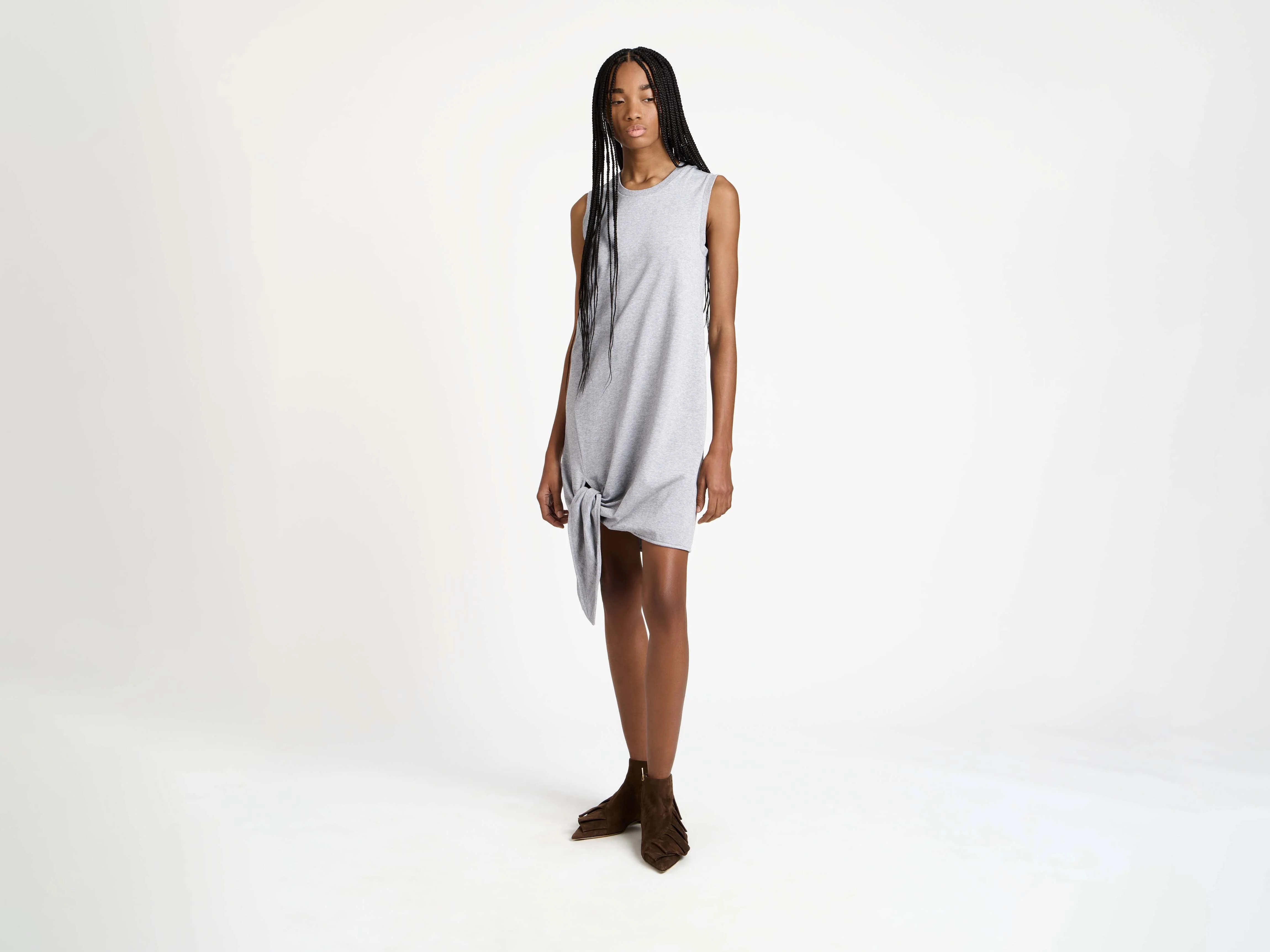 WOMENS HEM KNOT DRESS IN MID GREY MELANGE - Image 4