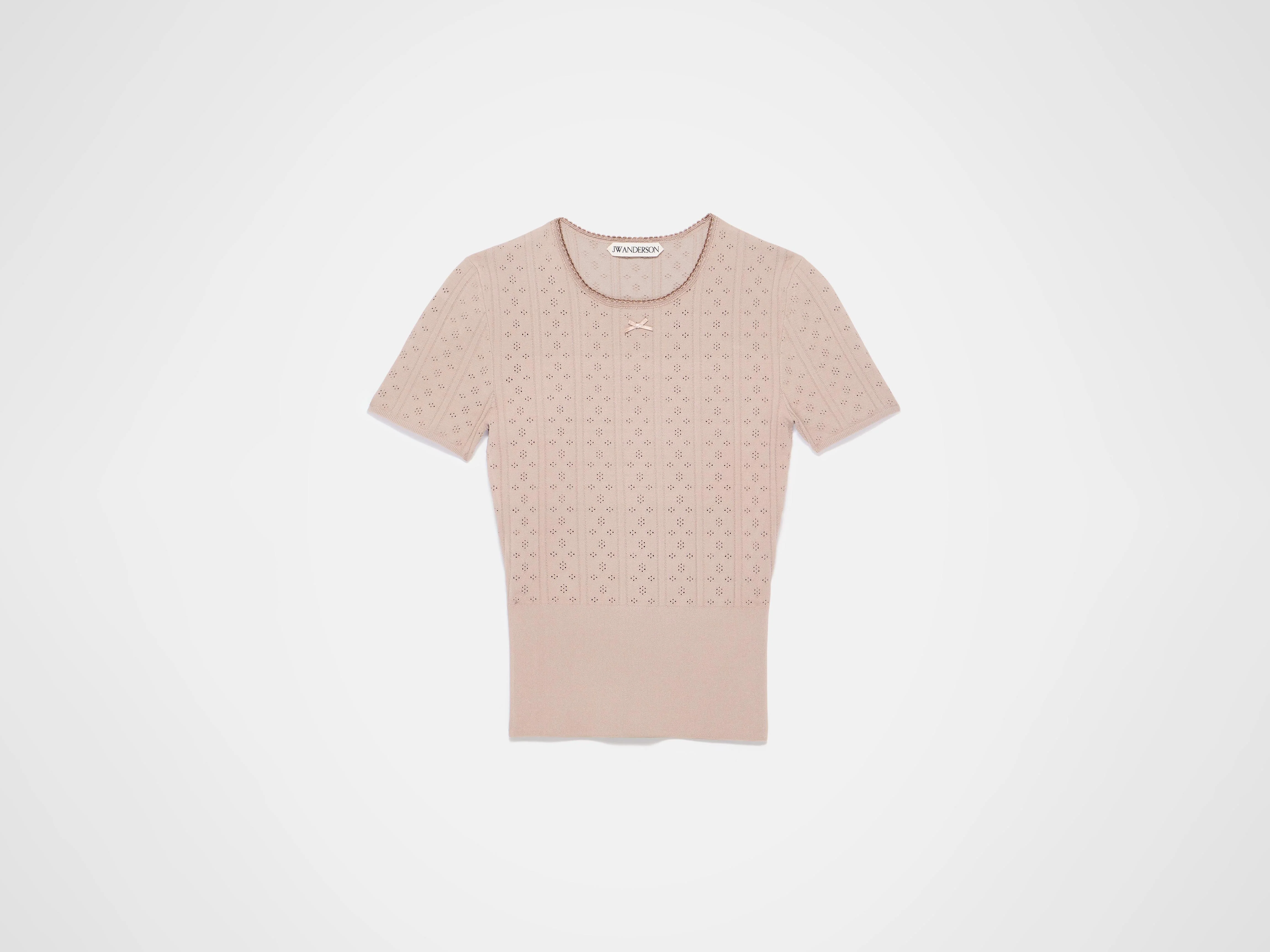 WOMENS KNITTED POINTELLE T-SHIRT IN TAUPE - Image 6