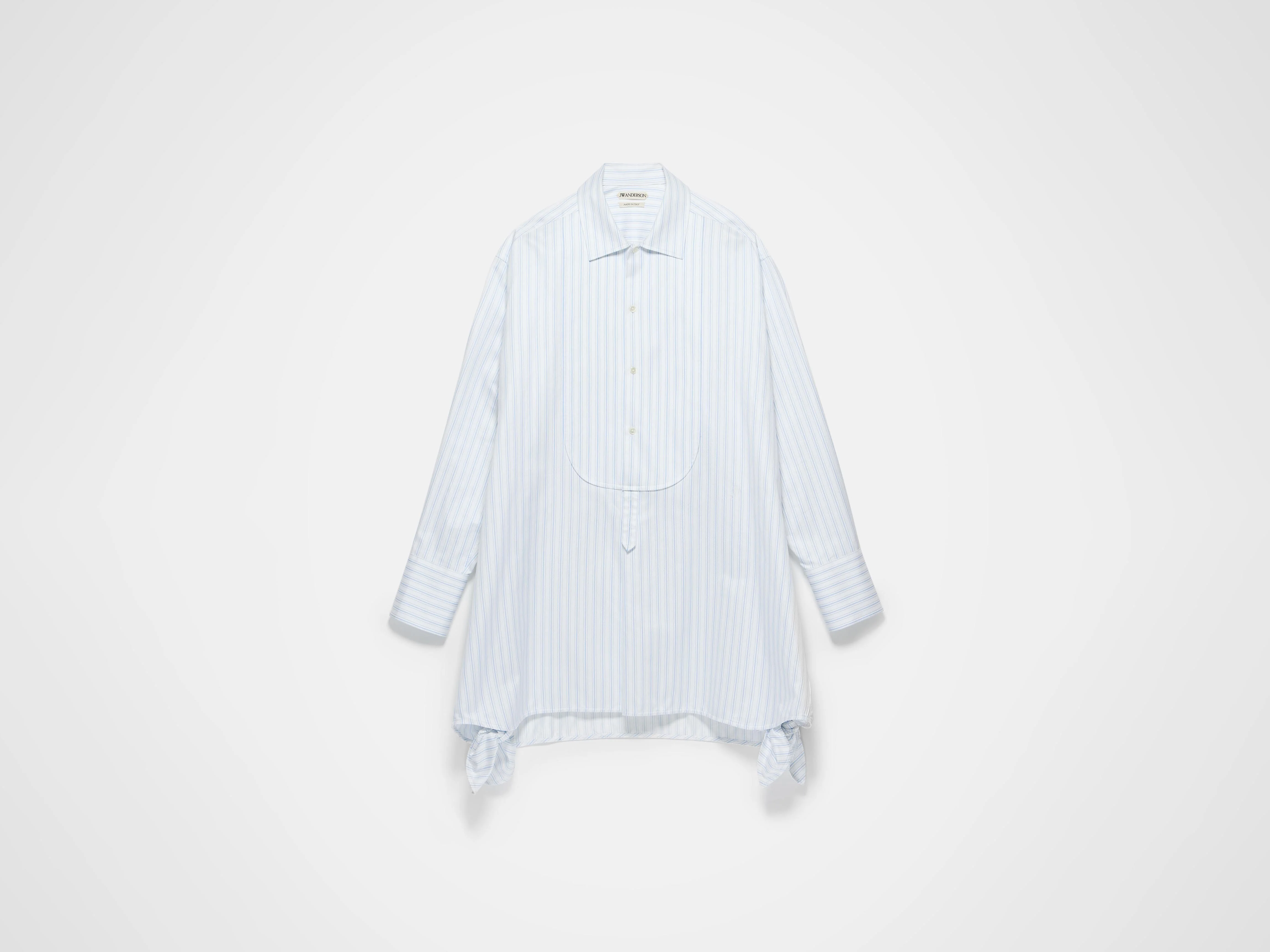 WOMENS KNOTTED DETAIL SHIRT DRESS IN WHITE & BLUE - Image 3