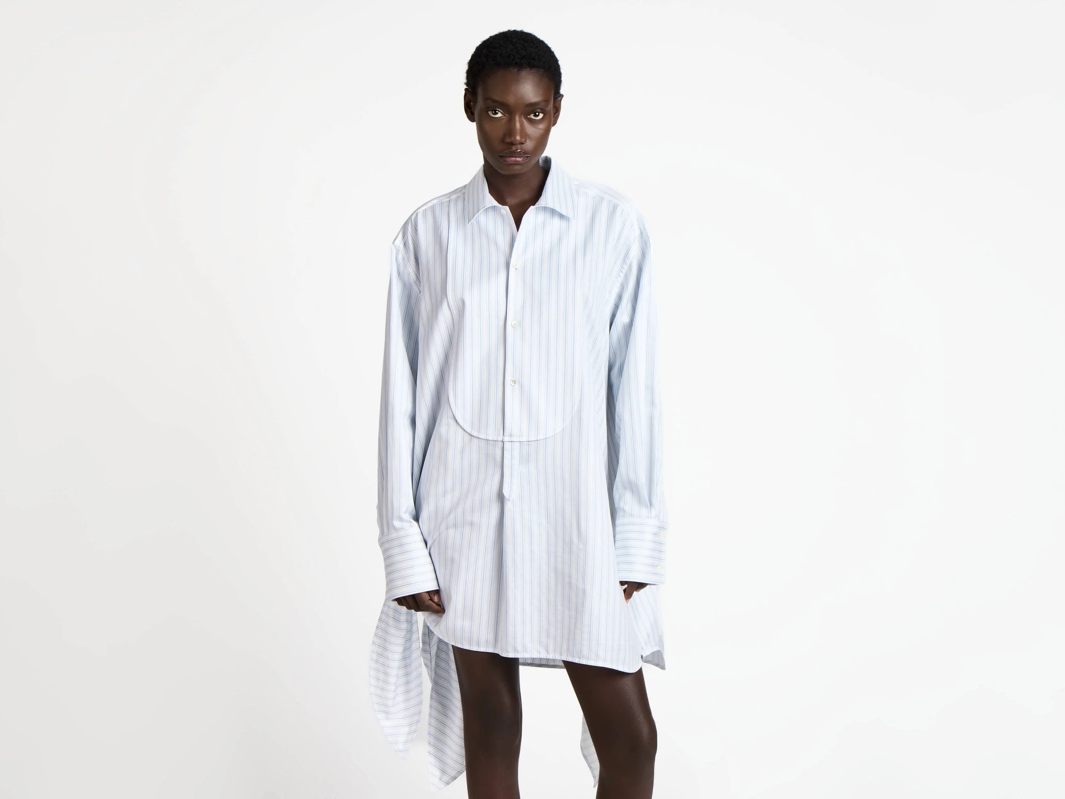 WOMENS KNOTTED DETAIL SHIRT DRESS IN WHITE & BLUE - Image 5