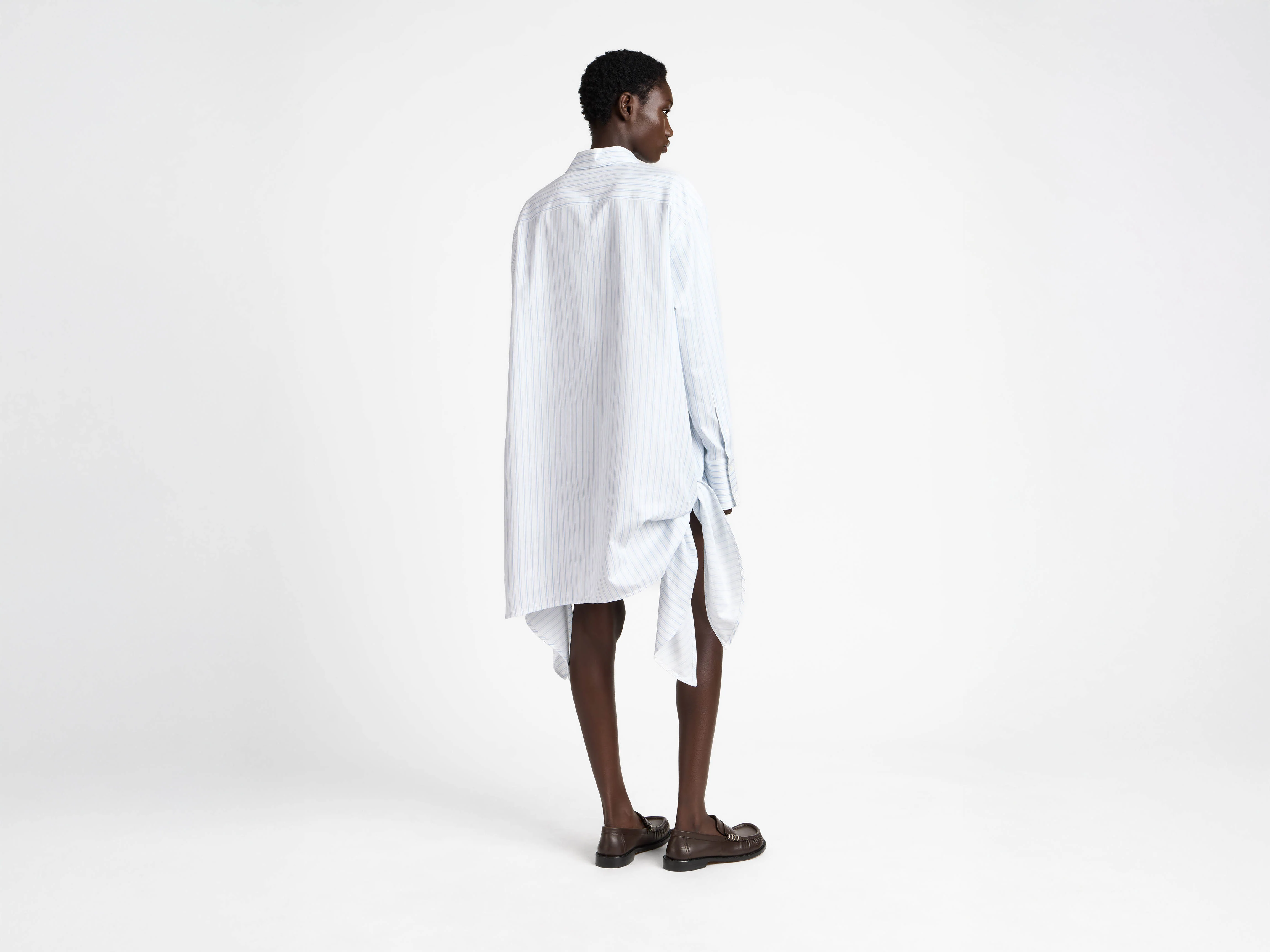 WOMENS KNOTTED DETAIL SHIRT DRESS IN WHITE & BLUE - Image 7