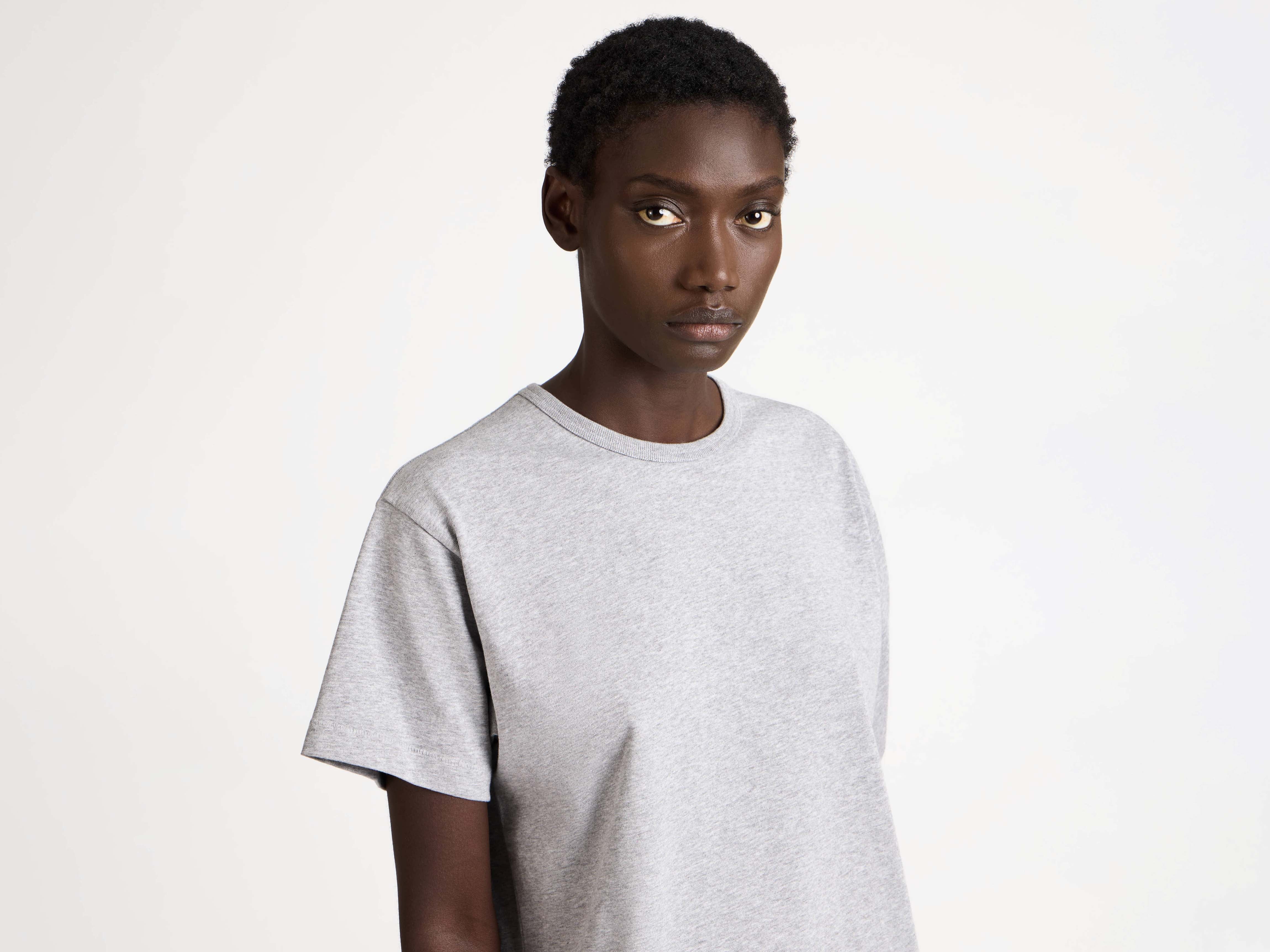 WOMENS KNOTTED SLEEVE T-SHIRT IN MID GREY MELANGE - Image 4