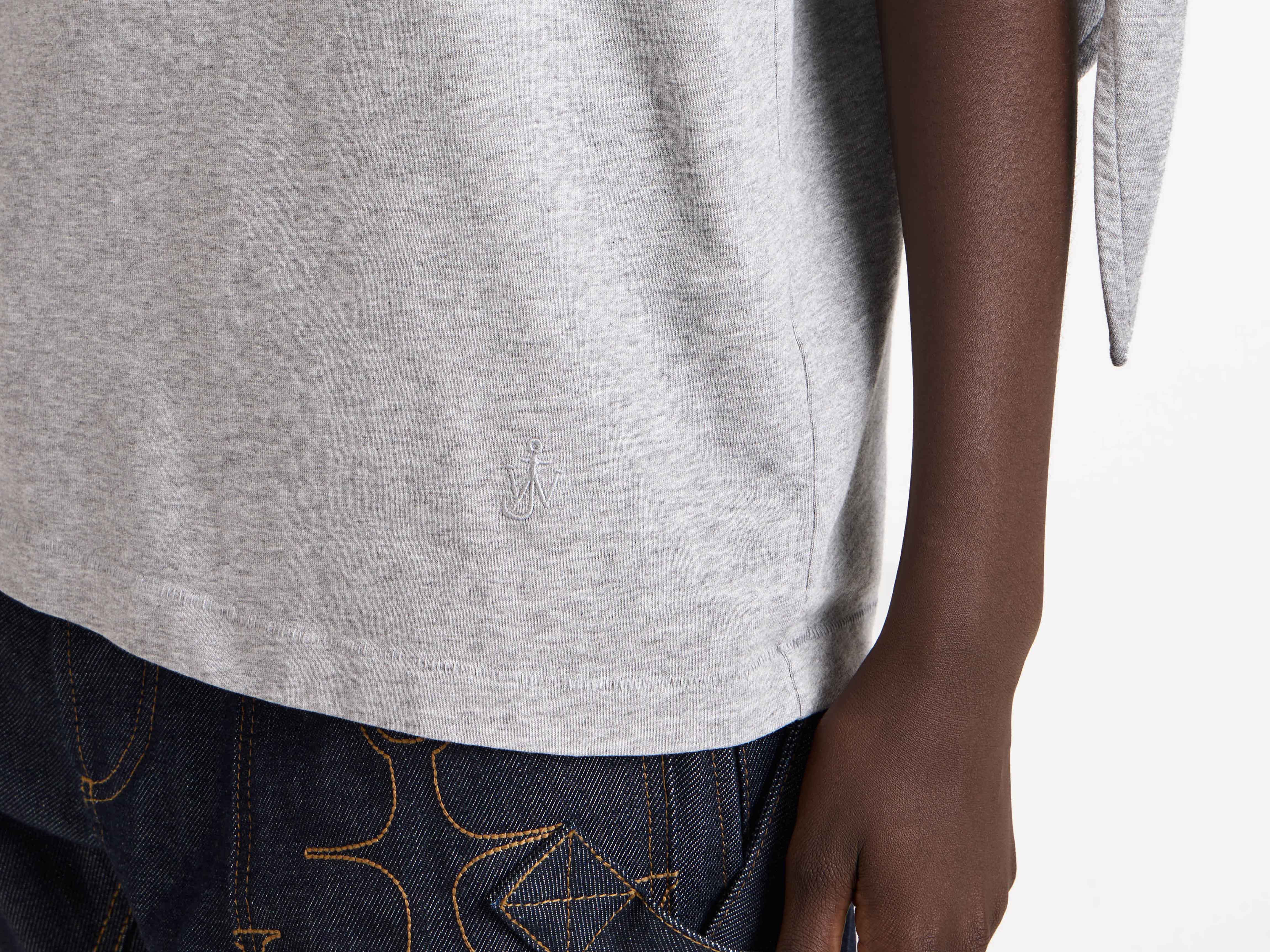 WOMENS KNOTTED SLEEVE T-SHIRT IN MID GREY MELANGE - Image 5