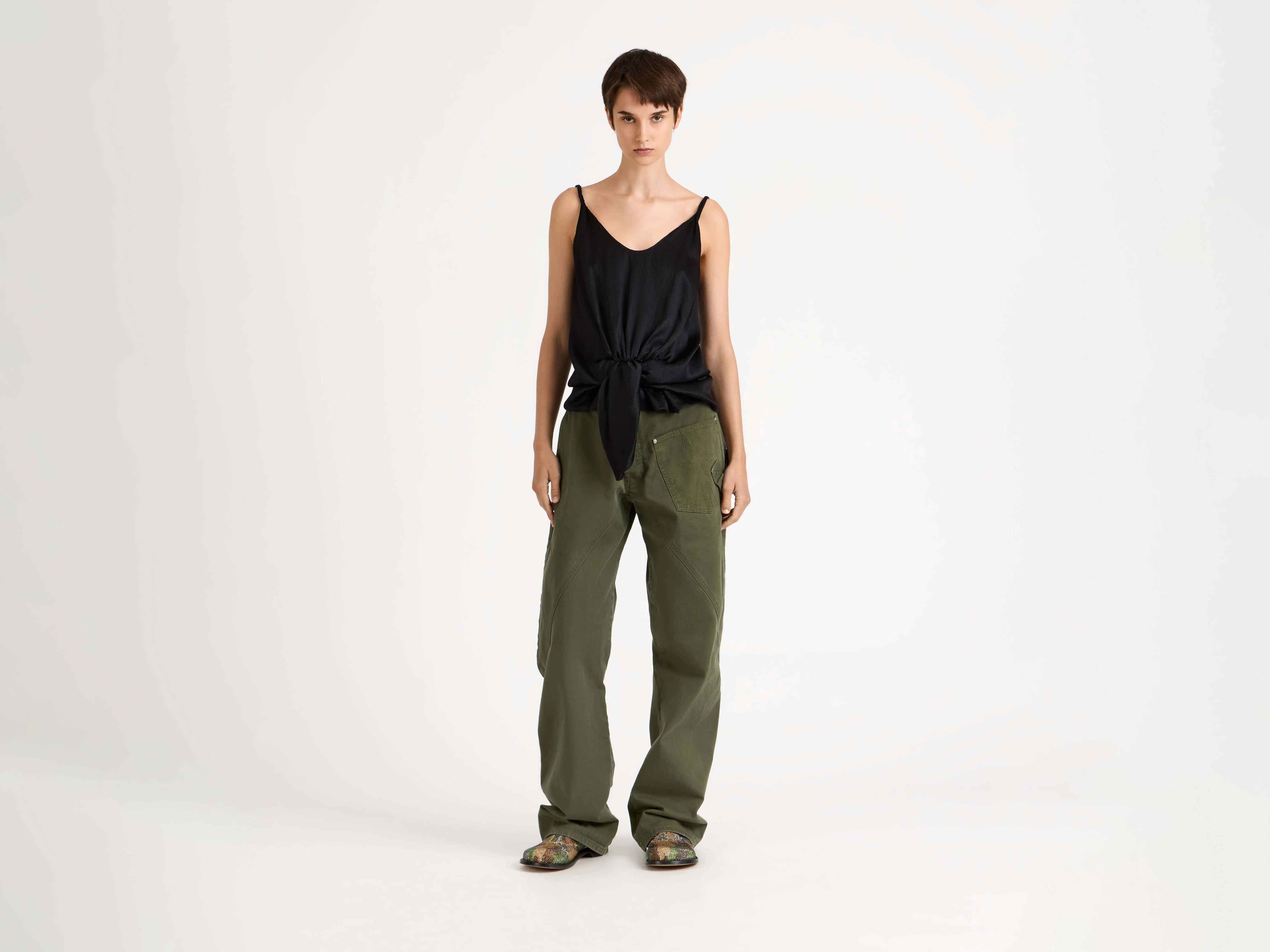 WOMENS KNOTTED WAIST CAMI TOP IN BLACK - Image 6