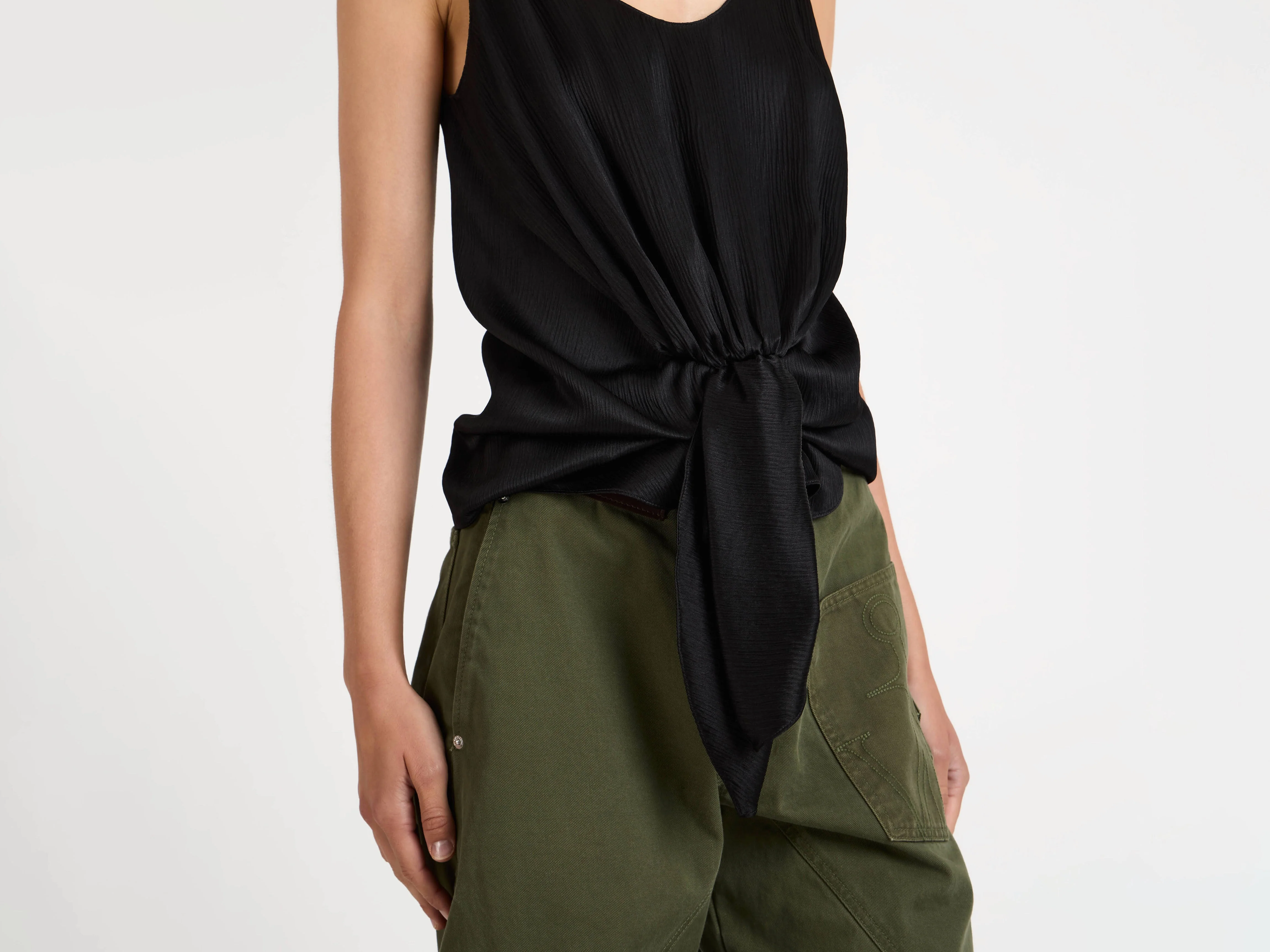 WOMENS KNOTTED WAIST CAMI TOP IN BLACK - Image 8