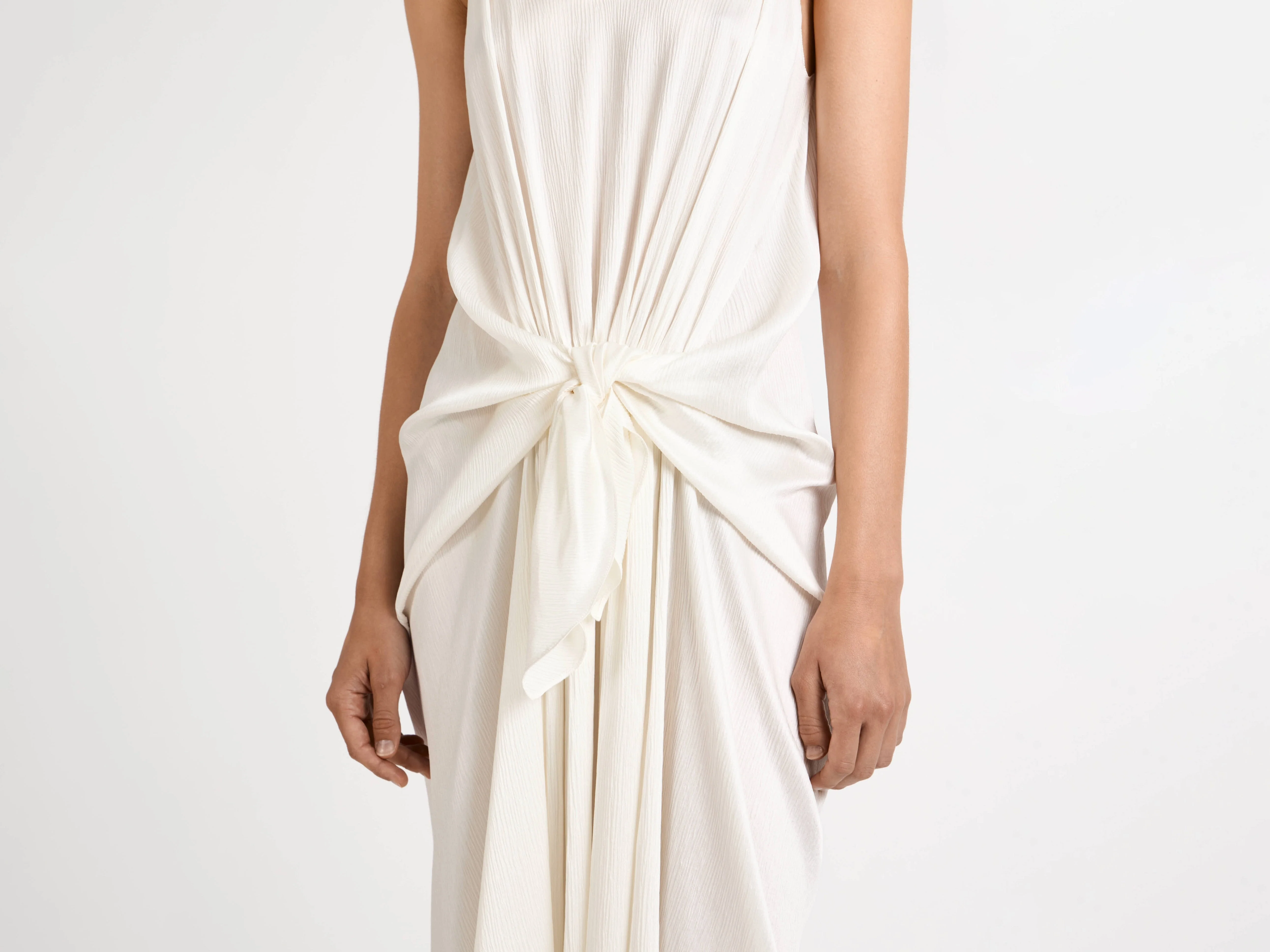 WOMENS KNOTTED WAIST LONGLINE DRESS IN OFF WHITE - Image 3