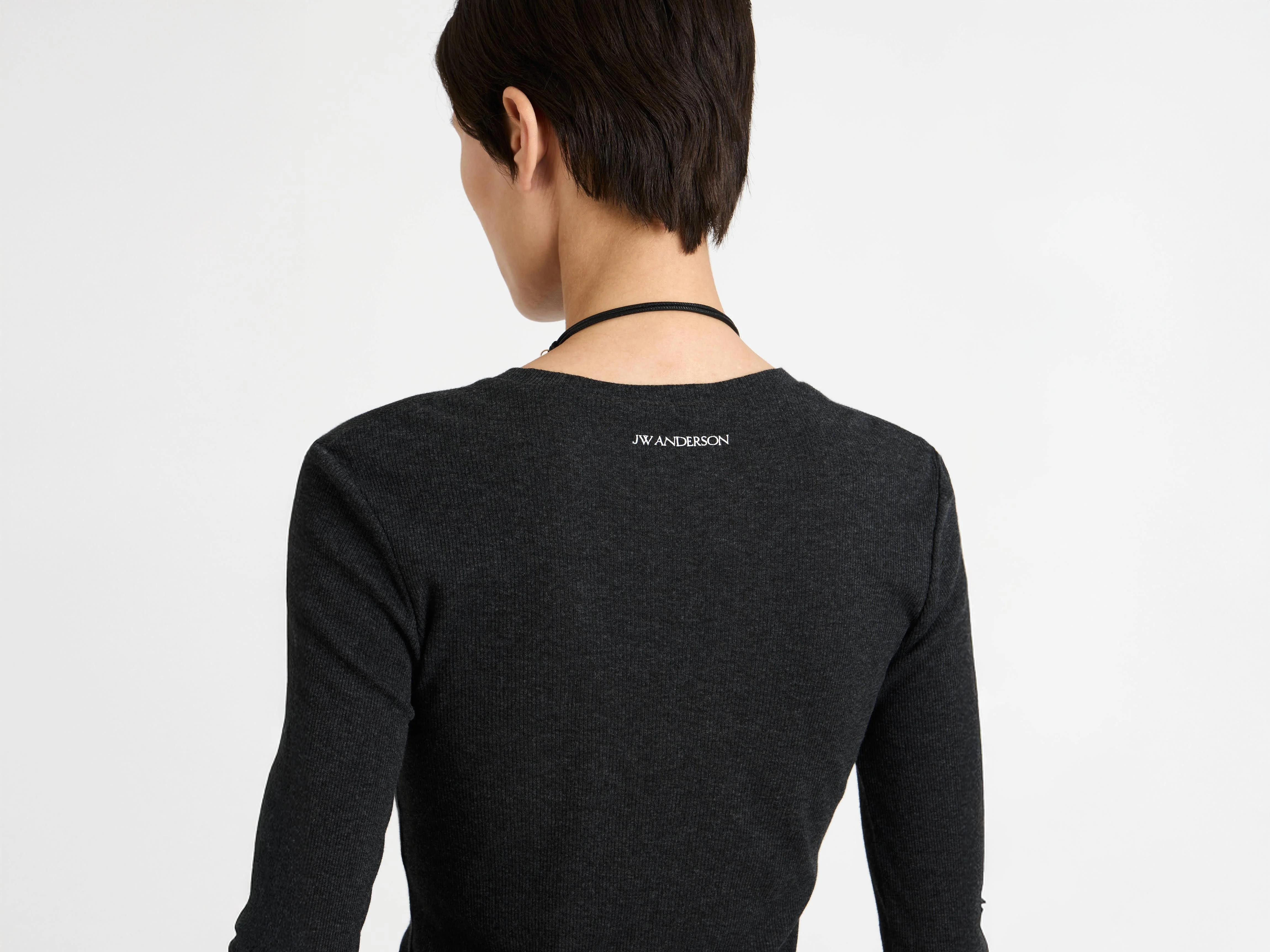 WOMENS LONG SLEEVE CREW NECKLINE TOP IN CHARCOAL MELANGE - Image 4