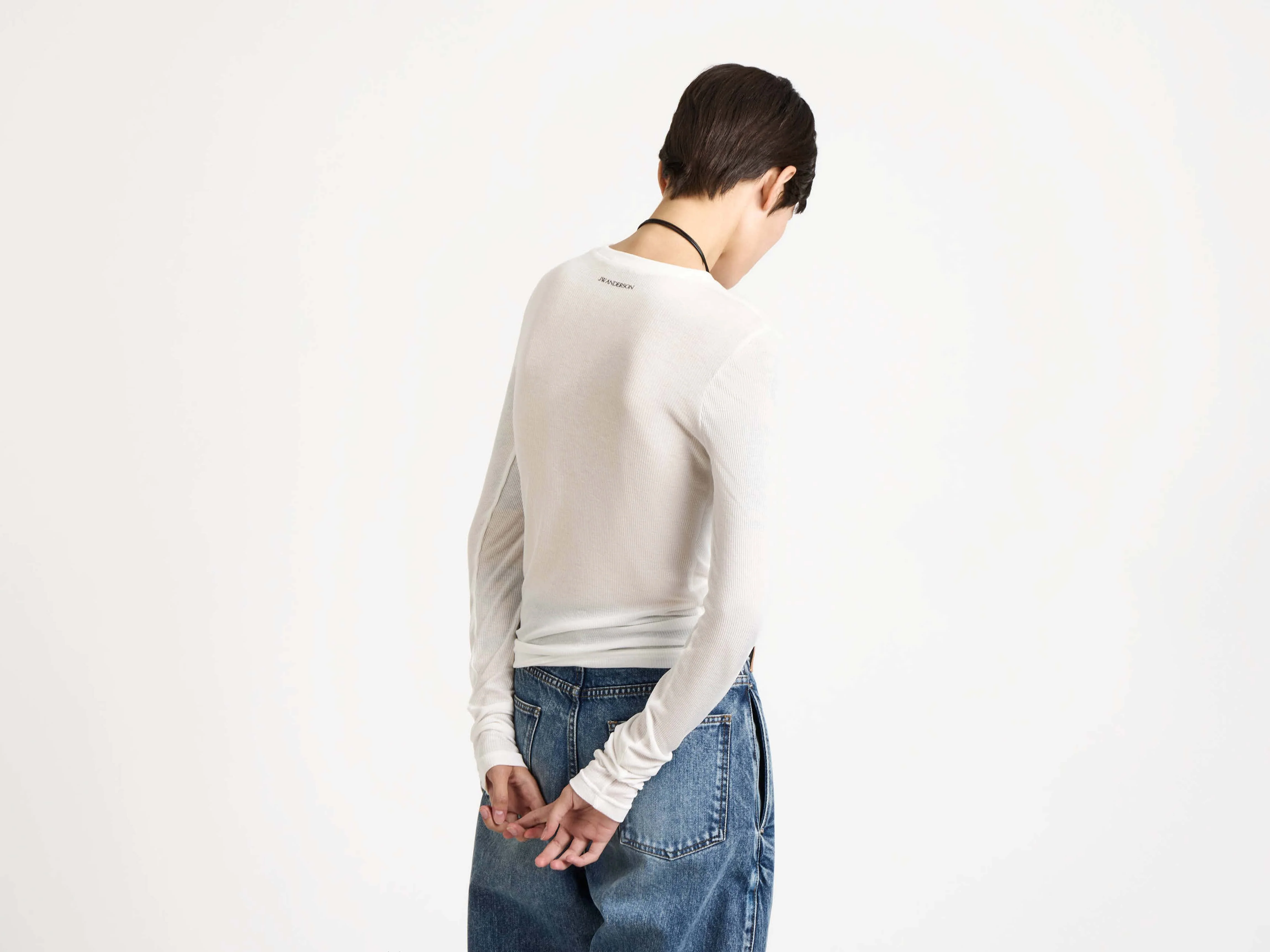 WOMENS LONG SLEEVE CREW NECKLINE TOP IN OFF-WHITE - Image 4