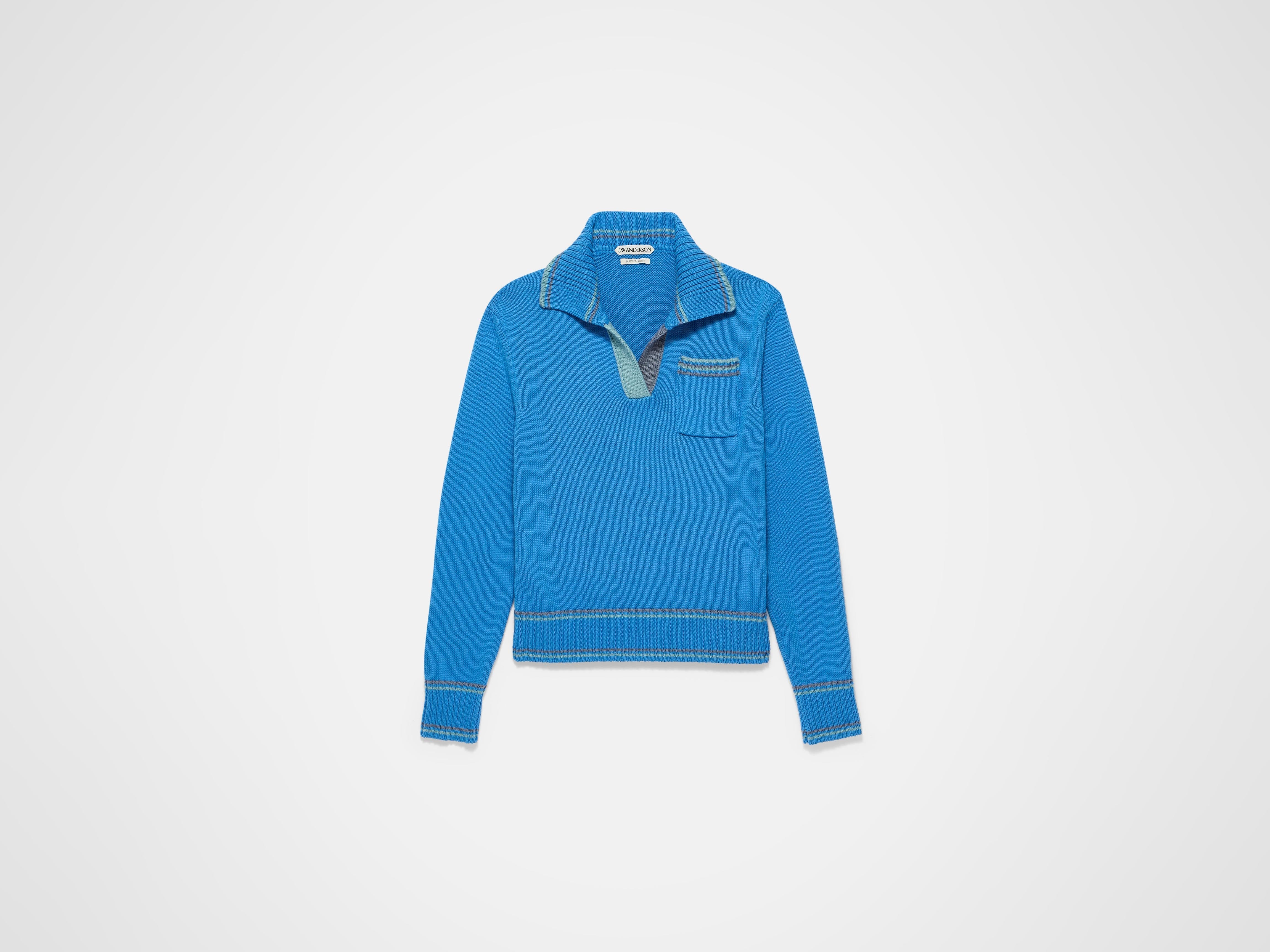 WOMENS SHRUNKEN POLO JUMPER IN CORNFLOWER BLUE - Image 6
